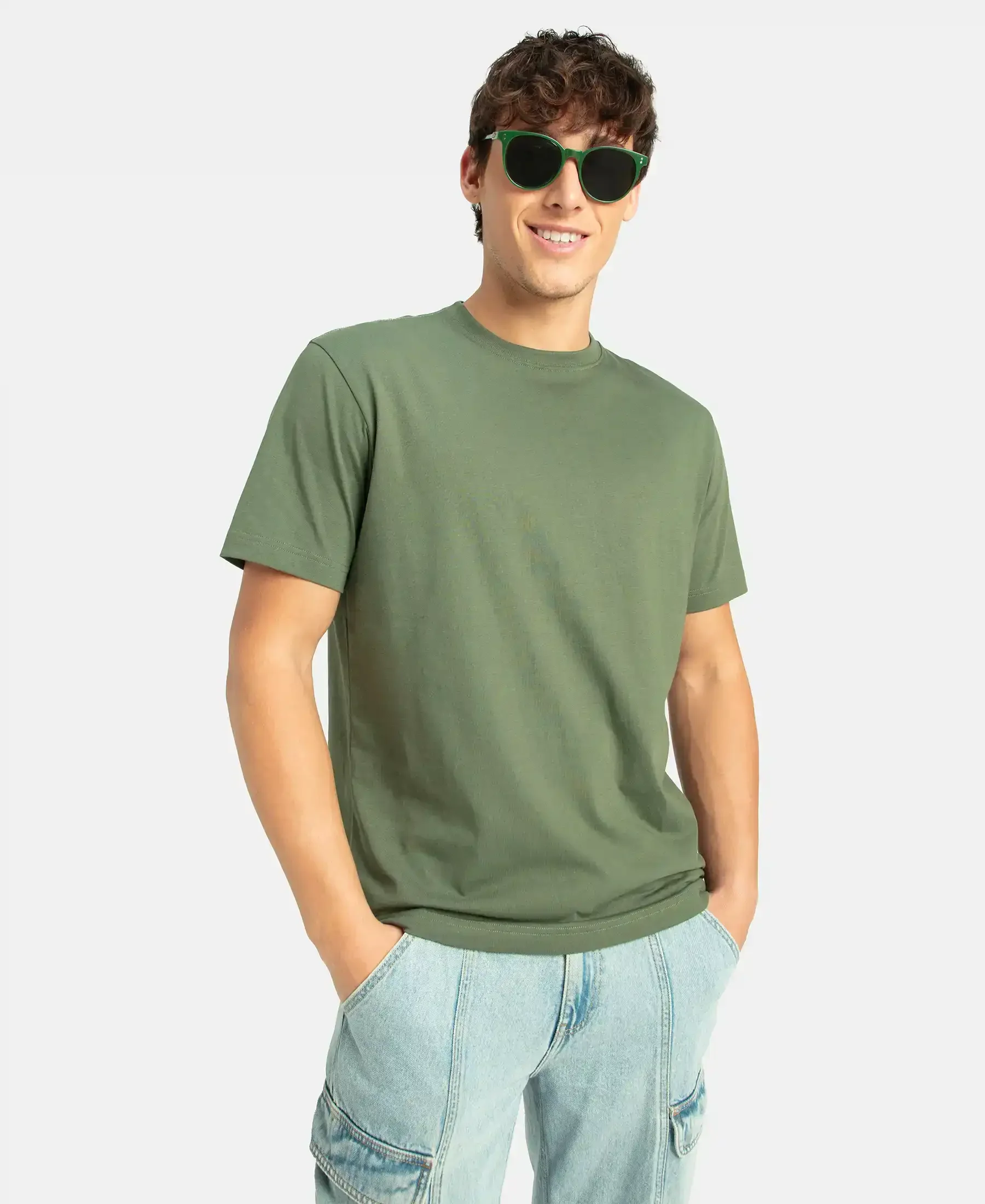 Super Combed Cotton Rich Round Neck Half Sleeve T-Shirt - Thyme - Image 5