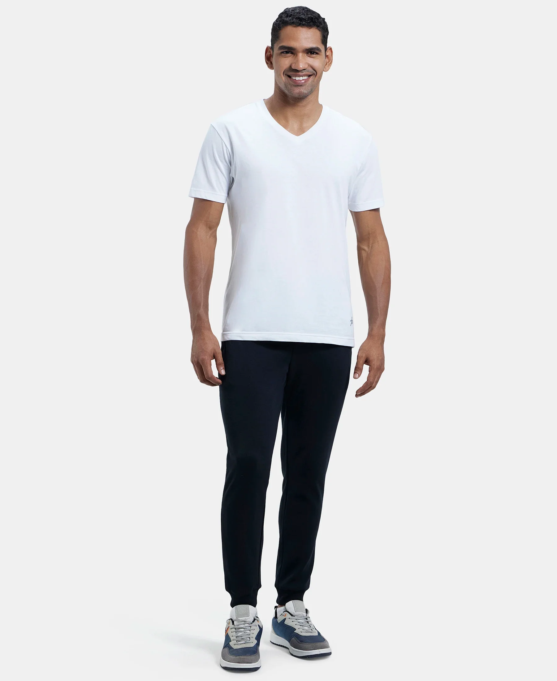 Super Combed Cotton Rich Slim Fit Jogger with Zipper Pockets - Black - Image 4