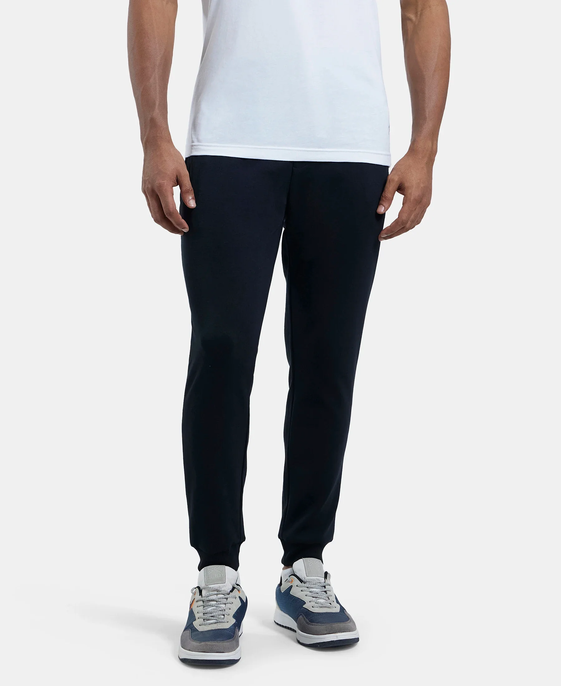 Super Combed Cotton Rich Slim Fit Jogger with Zipper Pockets - Black - Image 5
