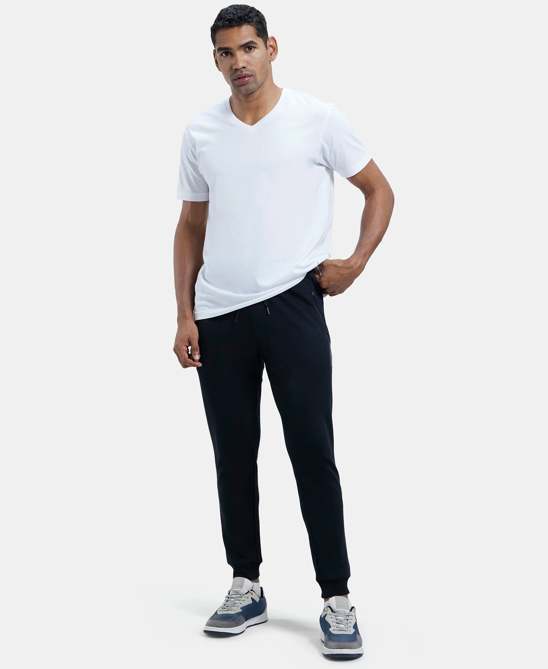 Super Combed Cotton Rich Slim Fit Jogger with Zipper Pockets - Black - Image 6