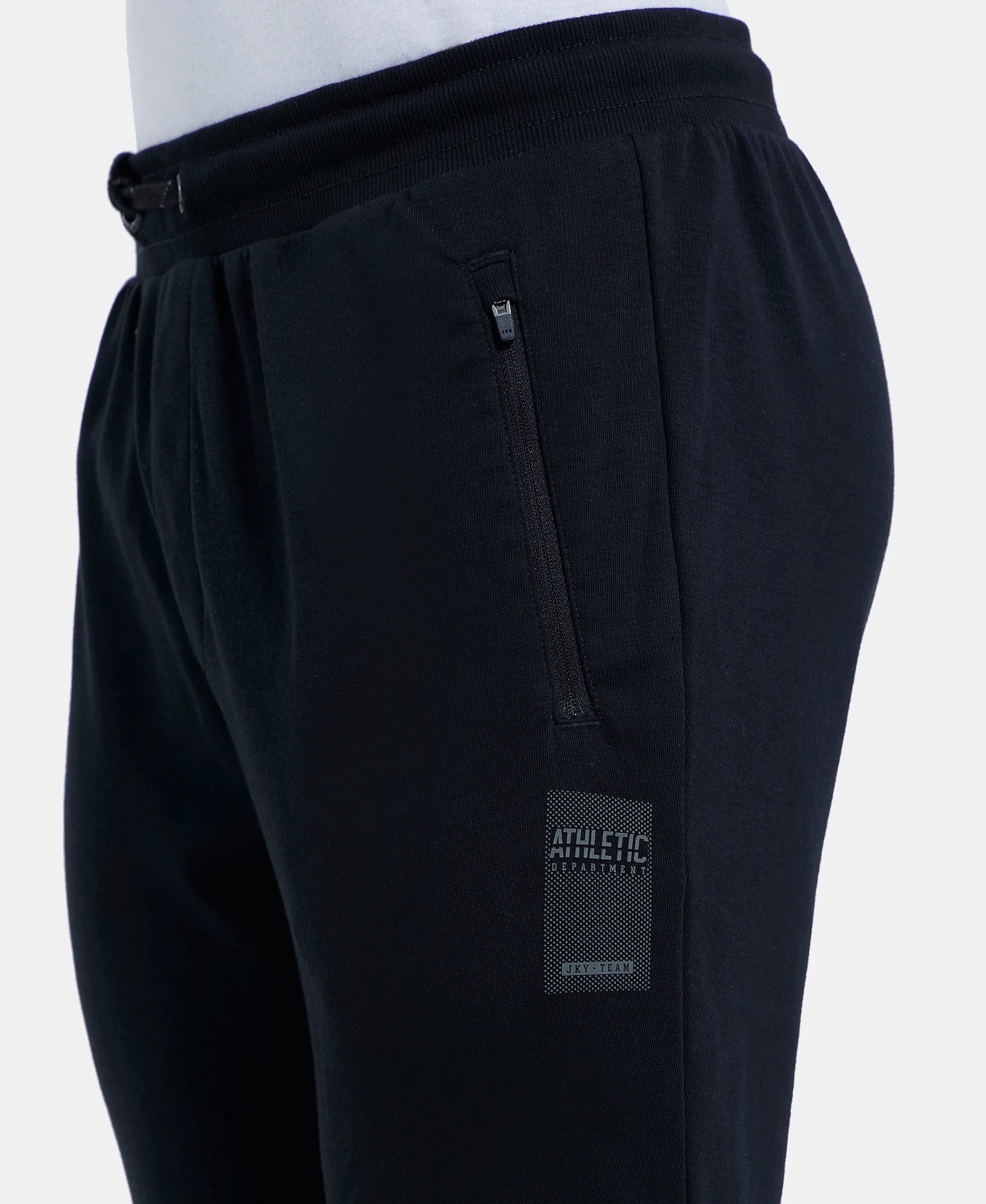 Super Combed Cotton Rich Slim Fit Jogger with Zipper Pockets - Black - Image 7