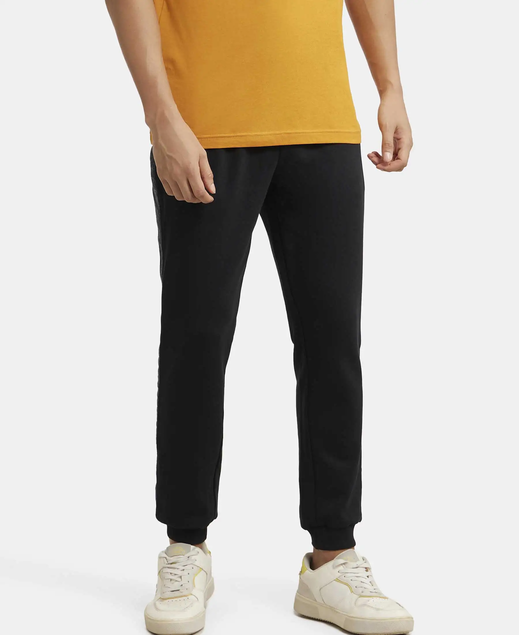 Super Combed Cotton Rich Slim Fit Jogger with Zipper Pockets - Black & True Black Melange - Image 5