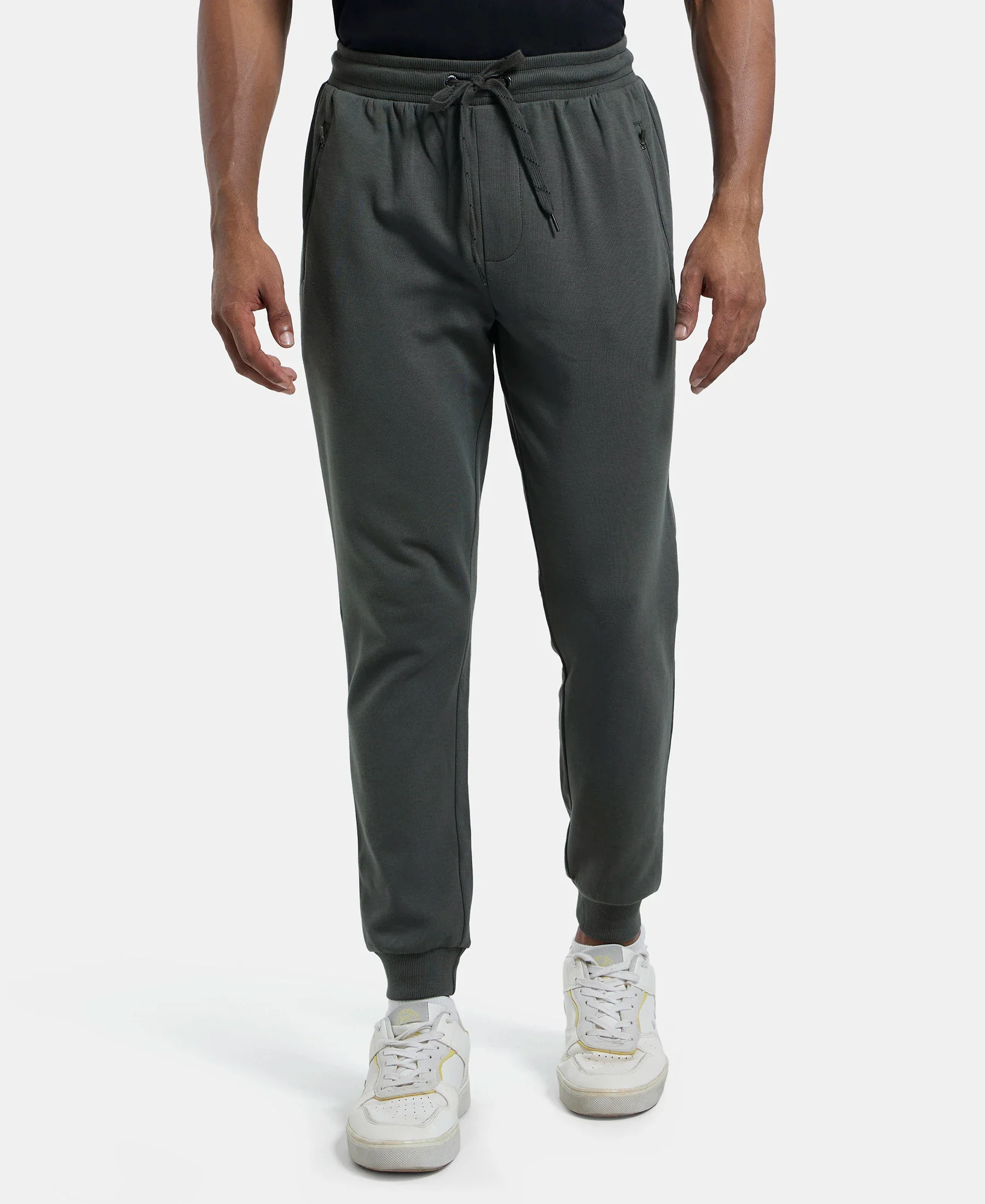 Super Combed Cotton Rich Slim Fit Jogger with Zipper Pockets - Deep Olive
