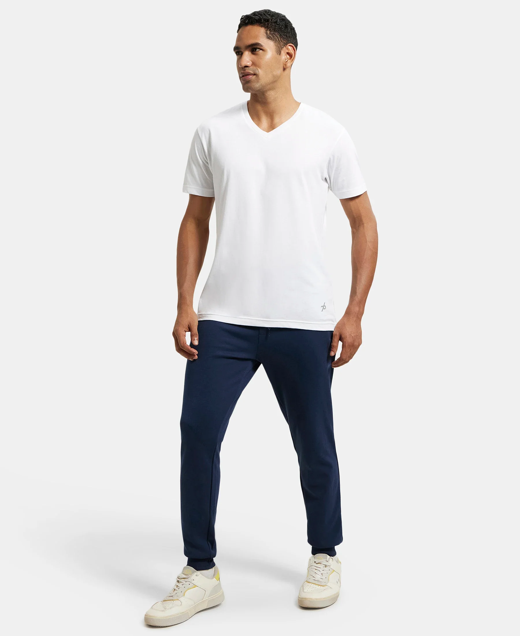 Super Combed Cotton Rich Slim Fit Jogger with Zipper Pockets - Navy - Image 4
