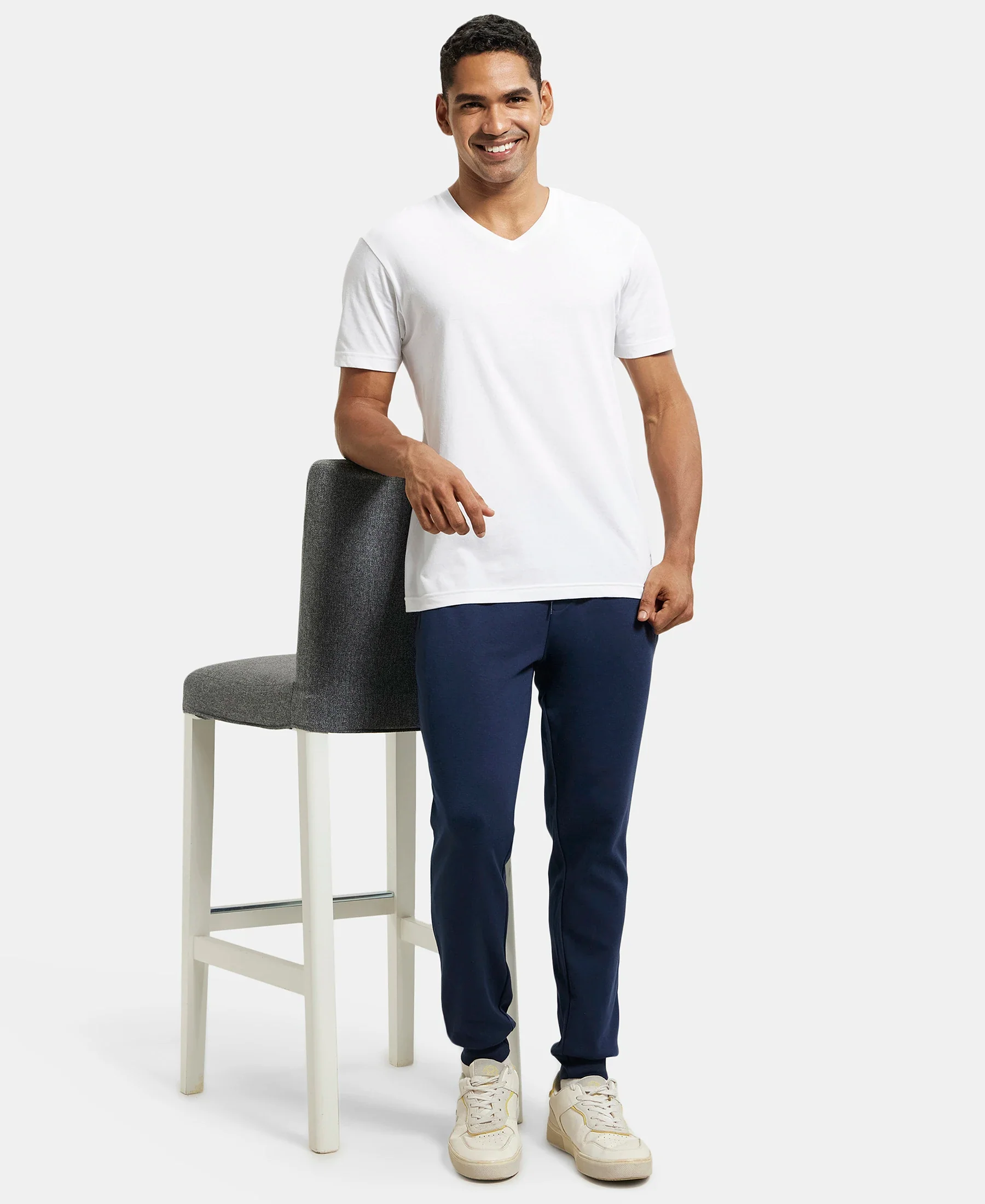 Super Combed Cotton Rich Slim Fit Jogger with Zipper Pockets - Navy - Image 6