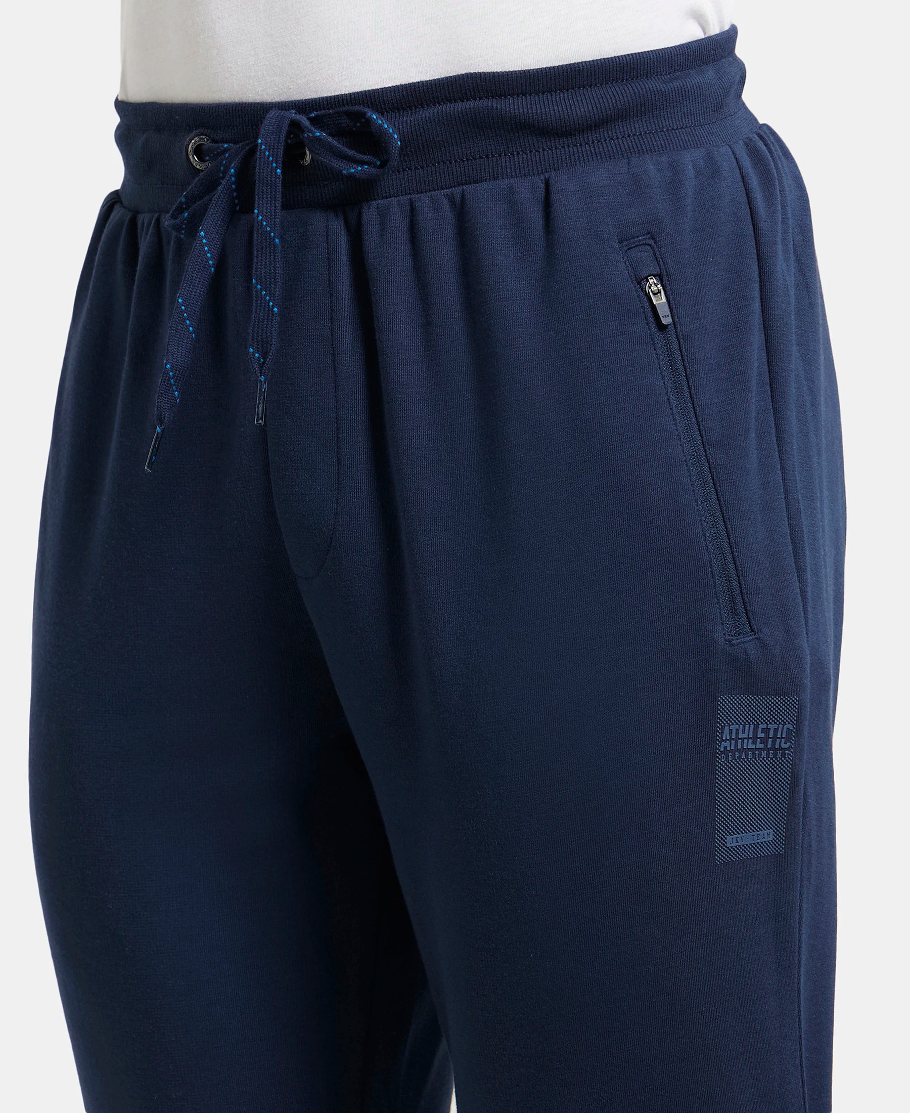 Super Combed Cotton Rich Slim Fit Jogger with Zipper Pockets - Navy - Image 7