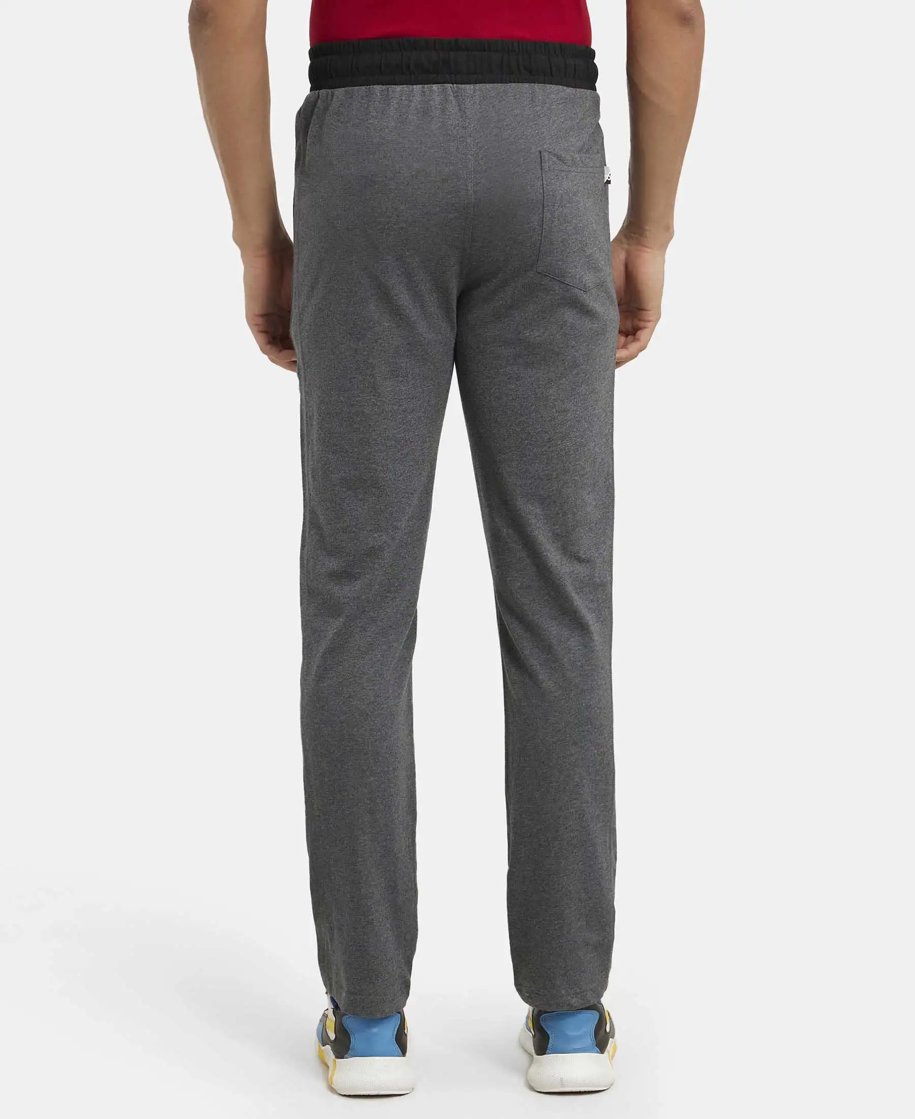 Super Combed Cotton Rich Slim Fit Trackpant with Side Zipper Pockets - Charcoal Melange & Black - Image 3