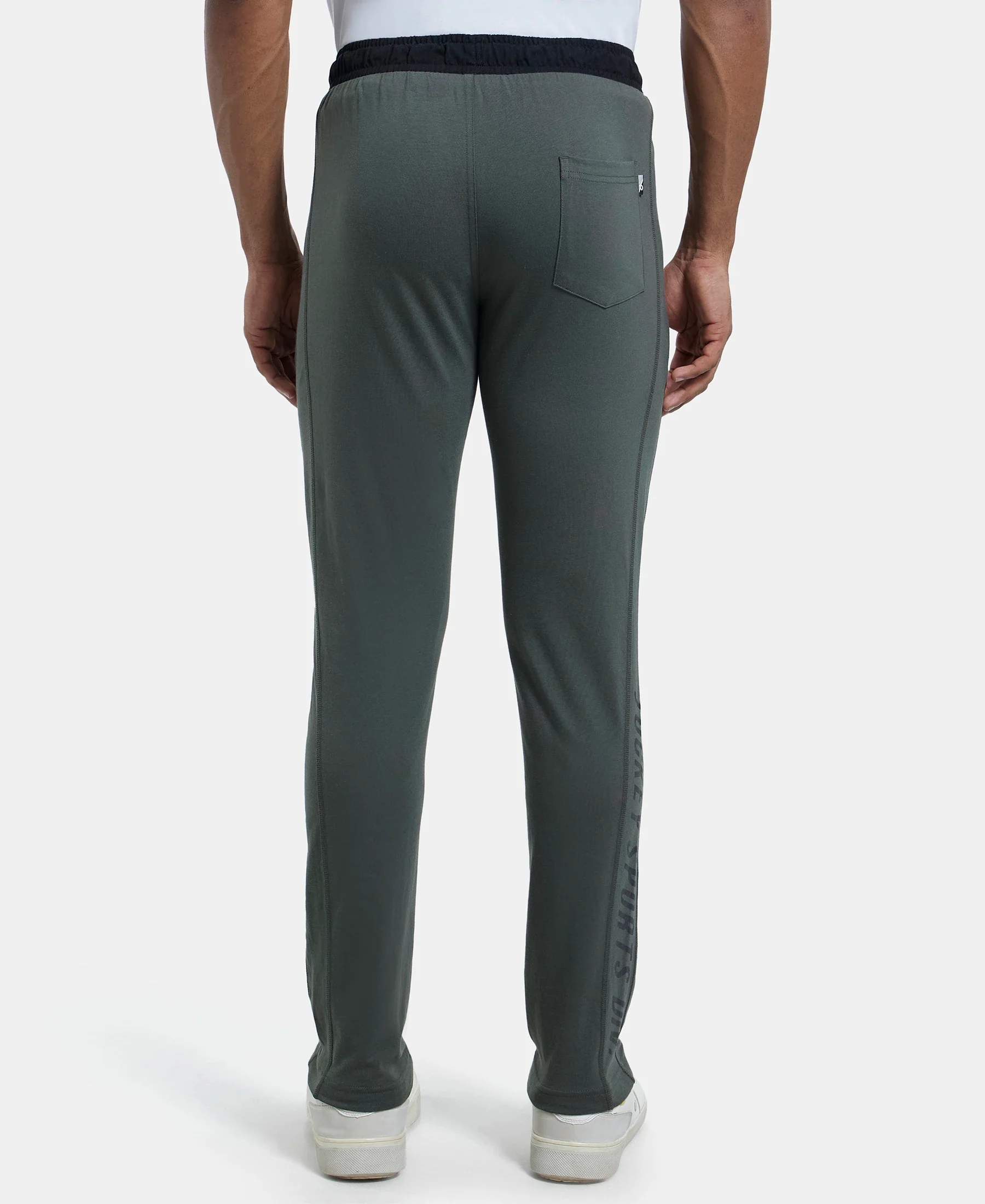 Super Combed Cotton Rich Slim Fit Trackpant with Side Zipper Pockets - Deep Olive - Image 3