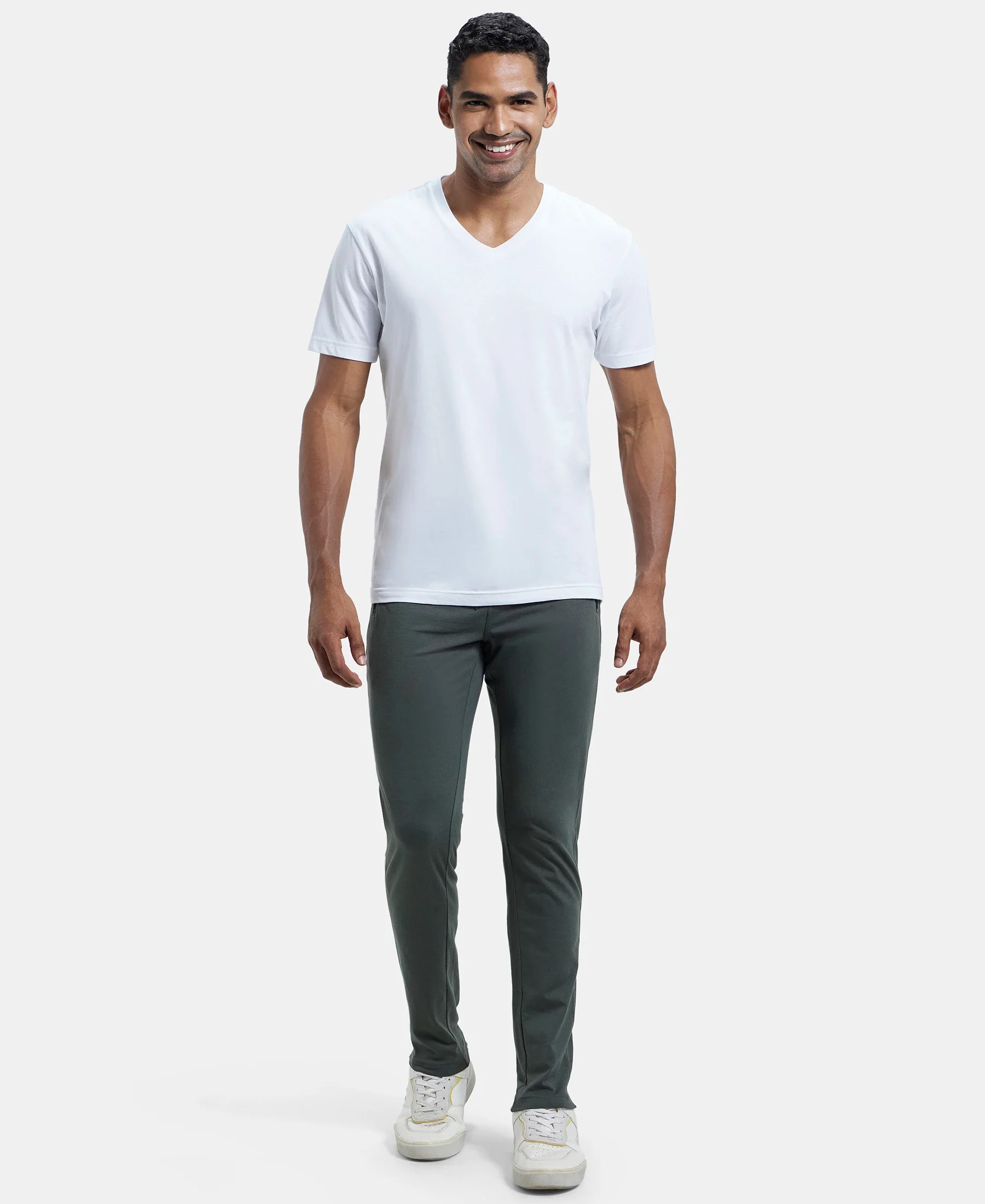 Super Combed Cotton Rich Slim Fit Trackpant with Side Zipper Pockets - Deep Olive - Image 4
