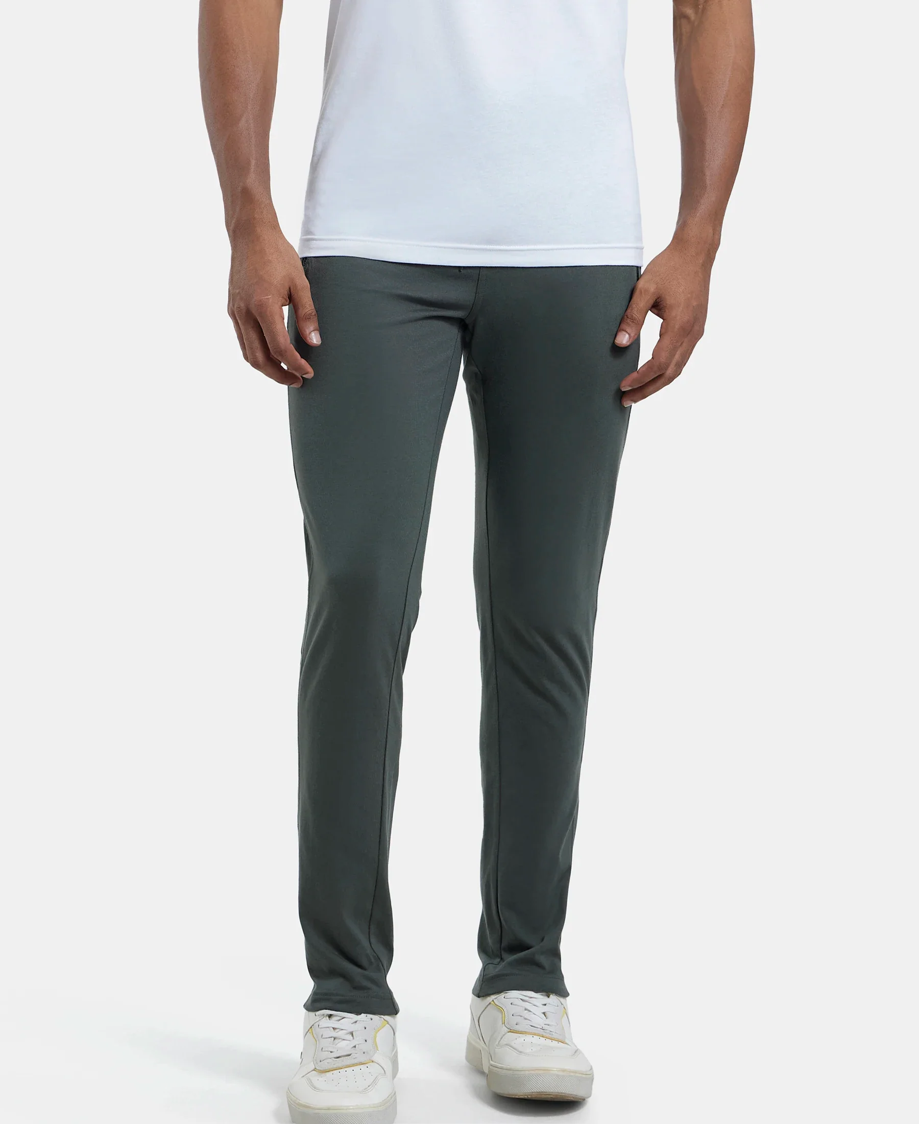 Super Combed Cotton Rich Slim Fit Trackpant with Side Zipper Pockets - Deep Olive - Image 5