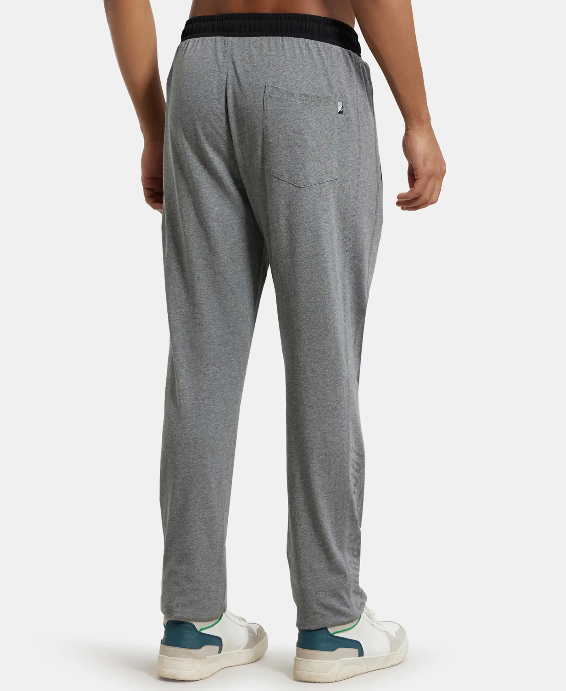 Super Combed Cotton Rich Slim Fit Trackpant with Side Zipper Pockets - Grey Melange & Black - Image 3
