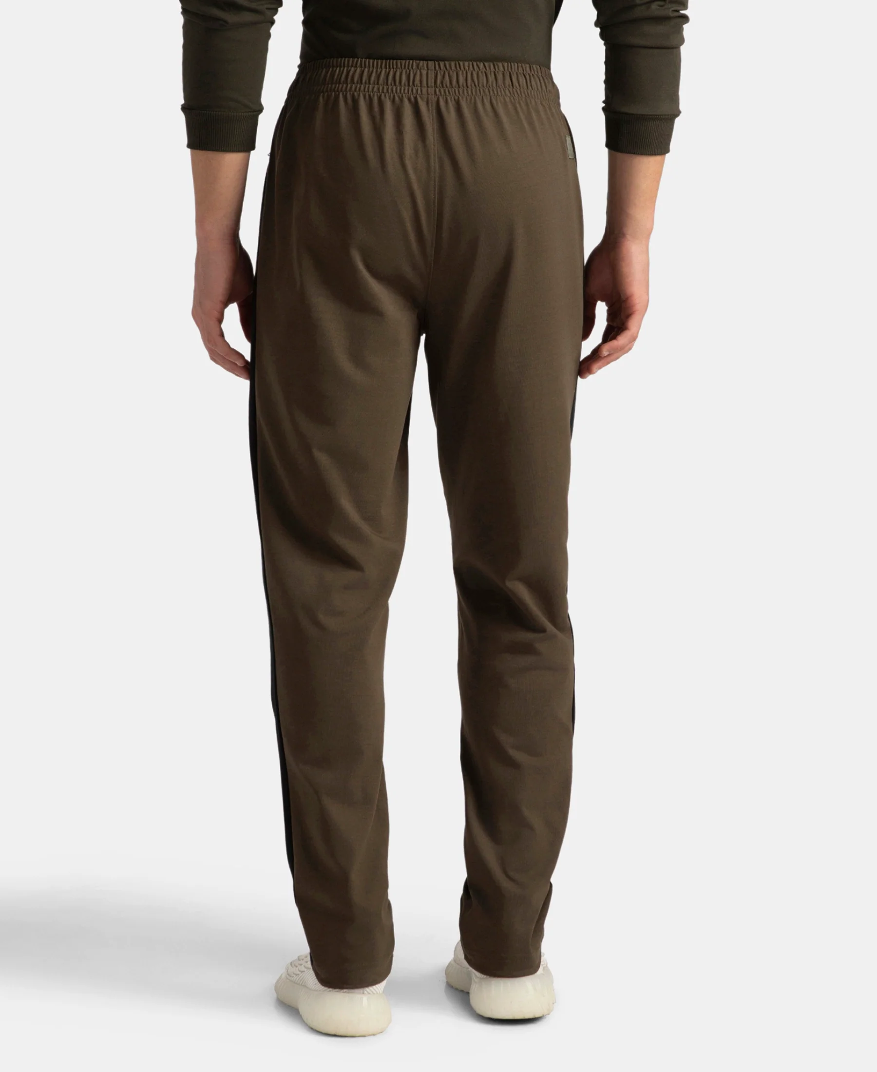 Super Combed Cotton Rich Slim Fit Trackpant with Zipper Media Pocket - Black Olive - Image 3