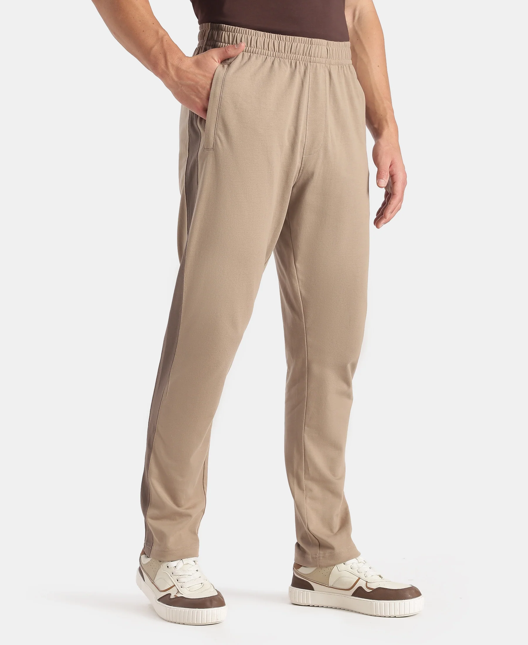 Super Combed Cotton Rich Slim Fit Trackpant with Zipper Media Pocket - Desert Taupe - Image 2