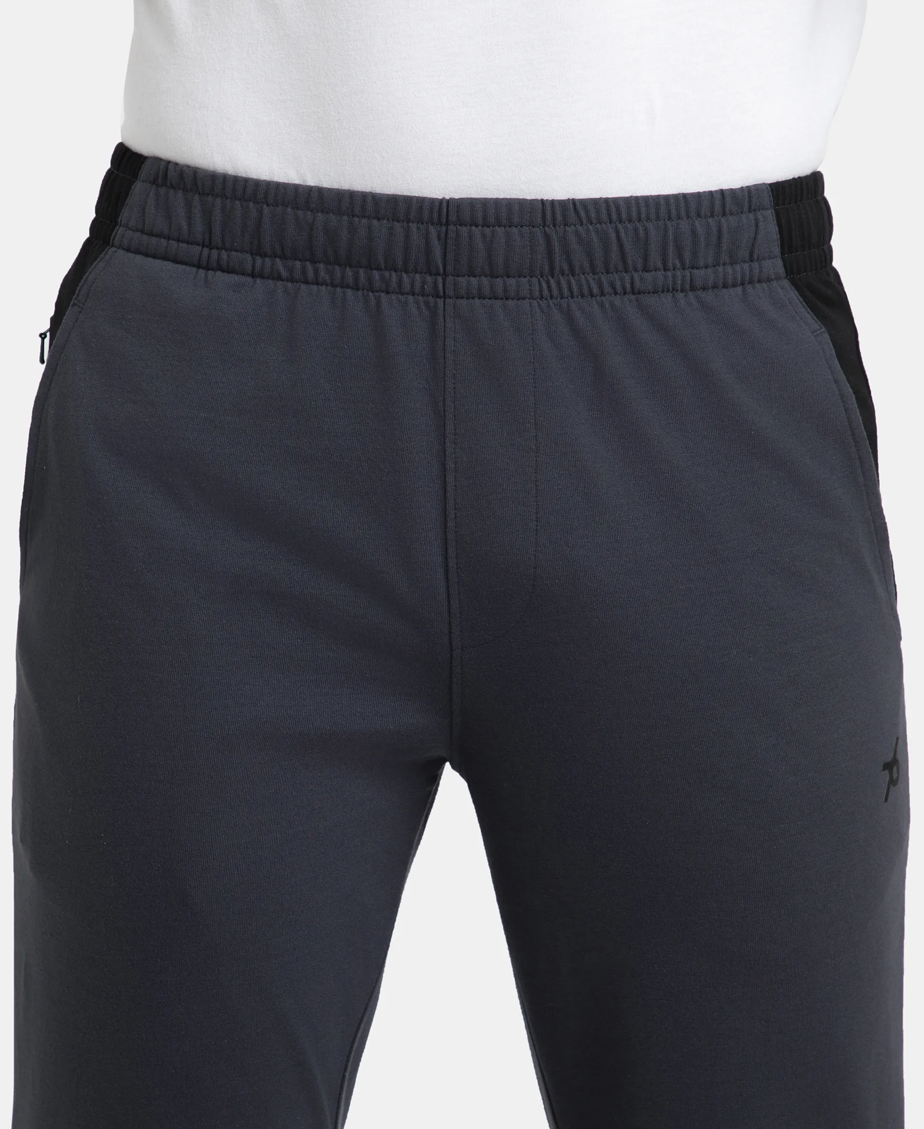 Super Combed Cotton Rich Slim Fit Trackpant with Zipper Media Pocket - Graphite - Image 6
