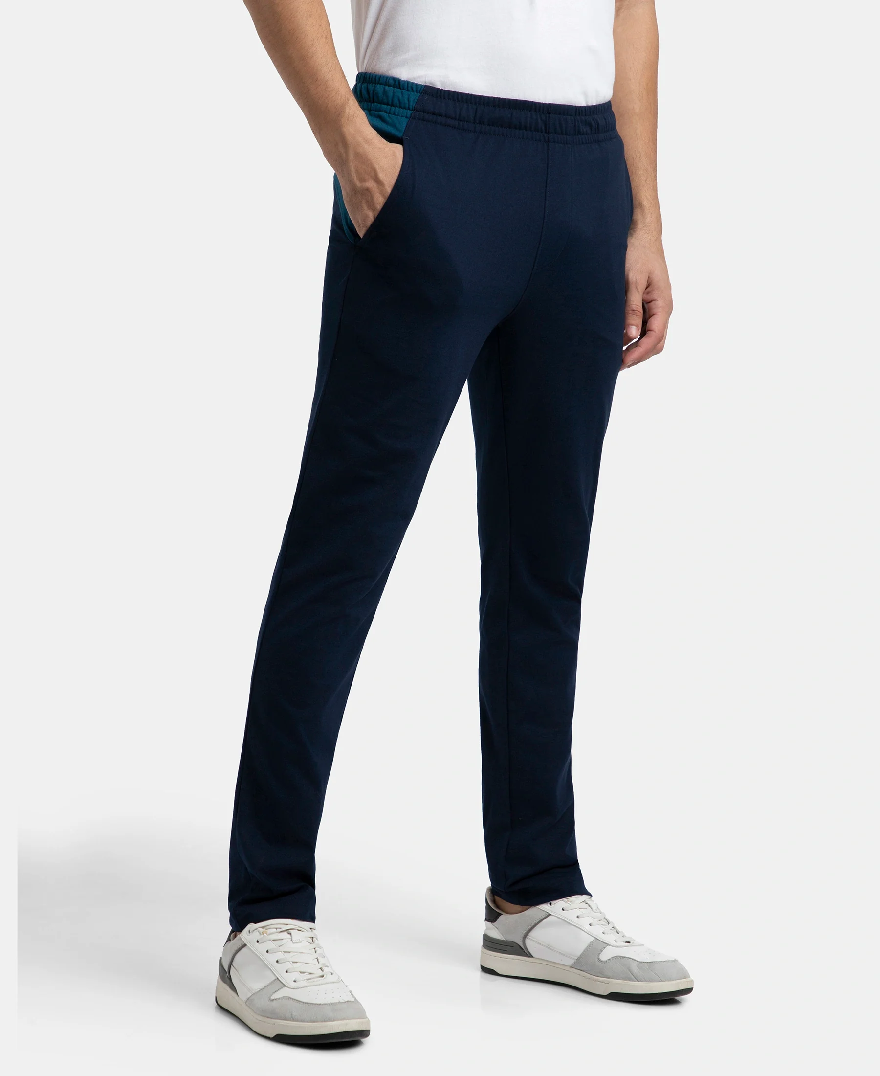 Super Combed Cotton Rich Slim Fit Trackpant with Zipper Media Pocket - Navy - Image 2