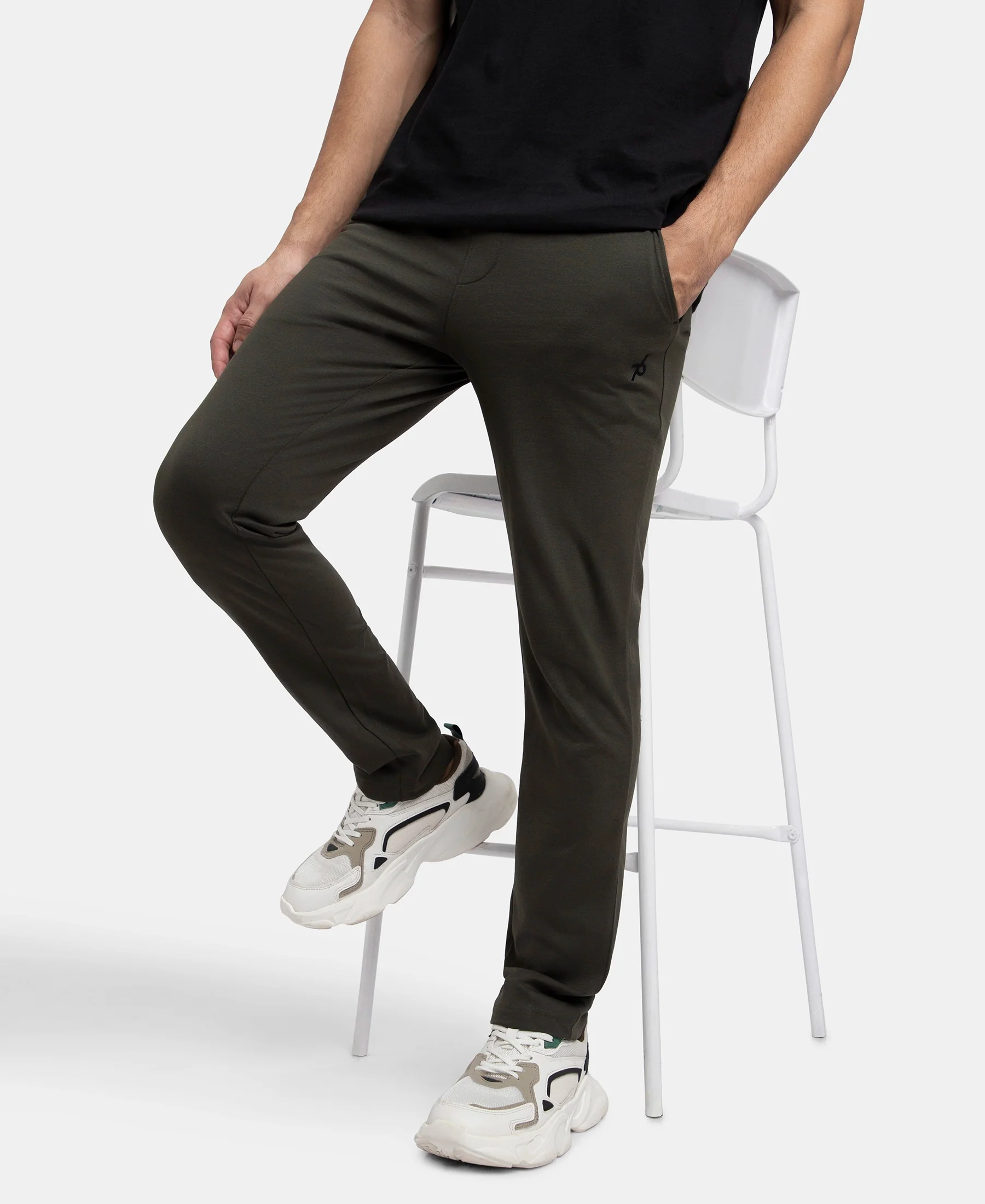 Super Combed Cotton Rich Slim Fit Trackpant with Zipper Media Pocket - Olive - Image 5