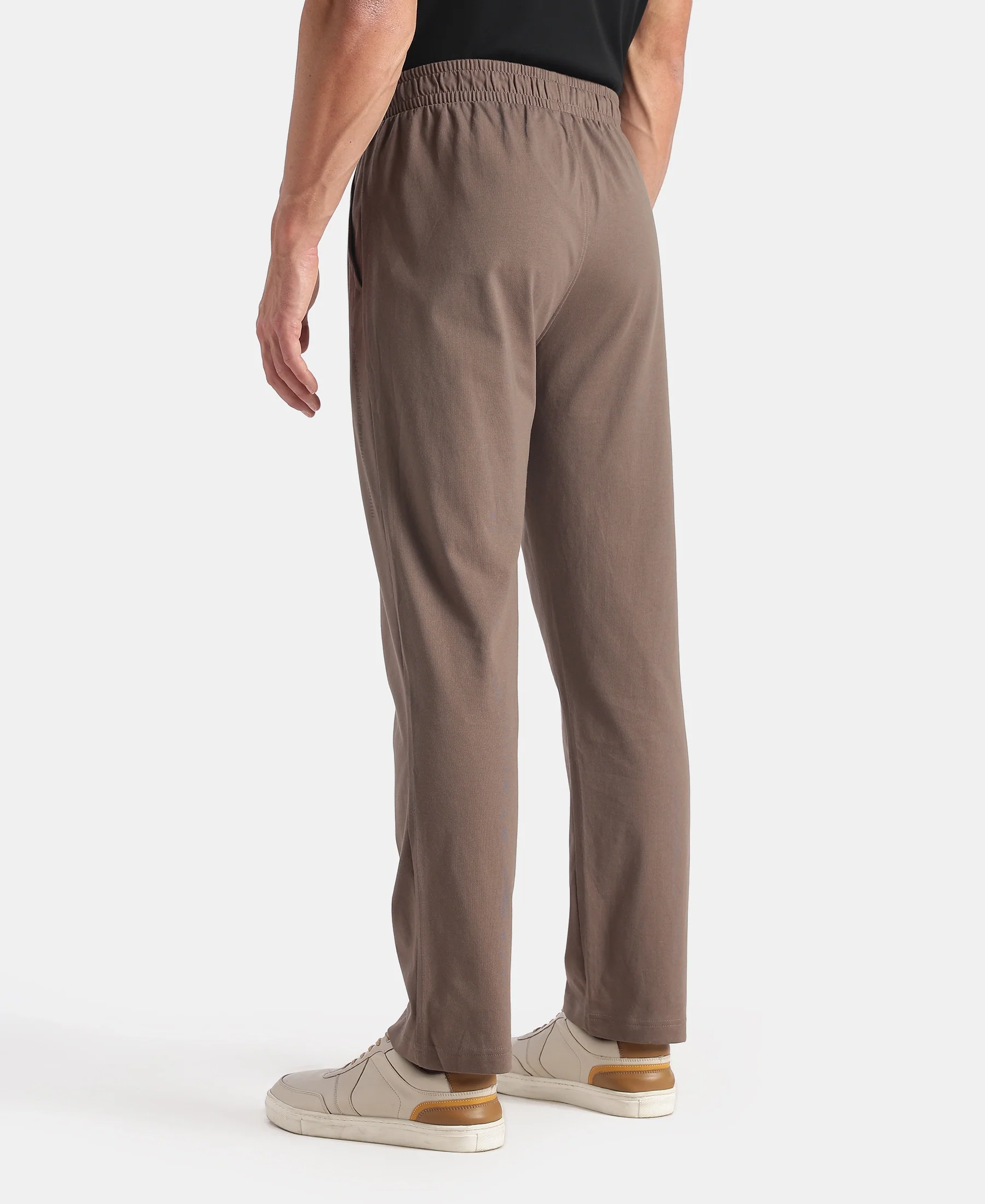 Super Combed Cotton Rich Slim Fit Trackpants with Side and Zipper Media Pockets - Dark Khaki - Image 3