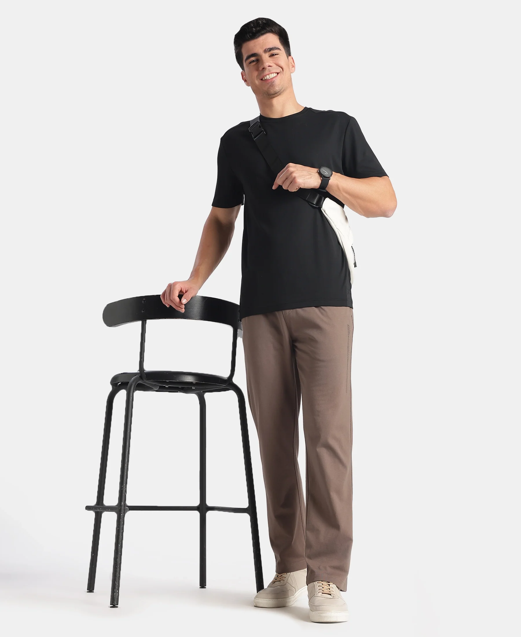 Super Combed Cotton Rich Slim Fit Trackpants with Side and Zipper Media Pockets - Dark Khaki - Image 6