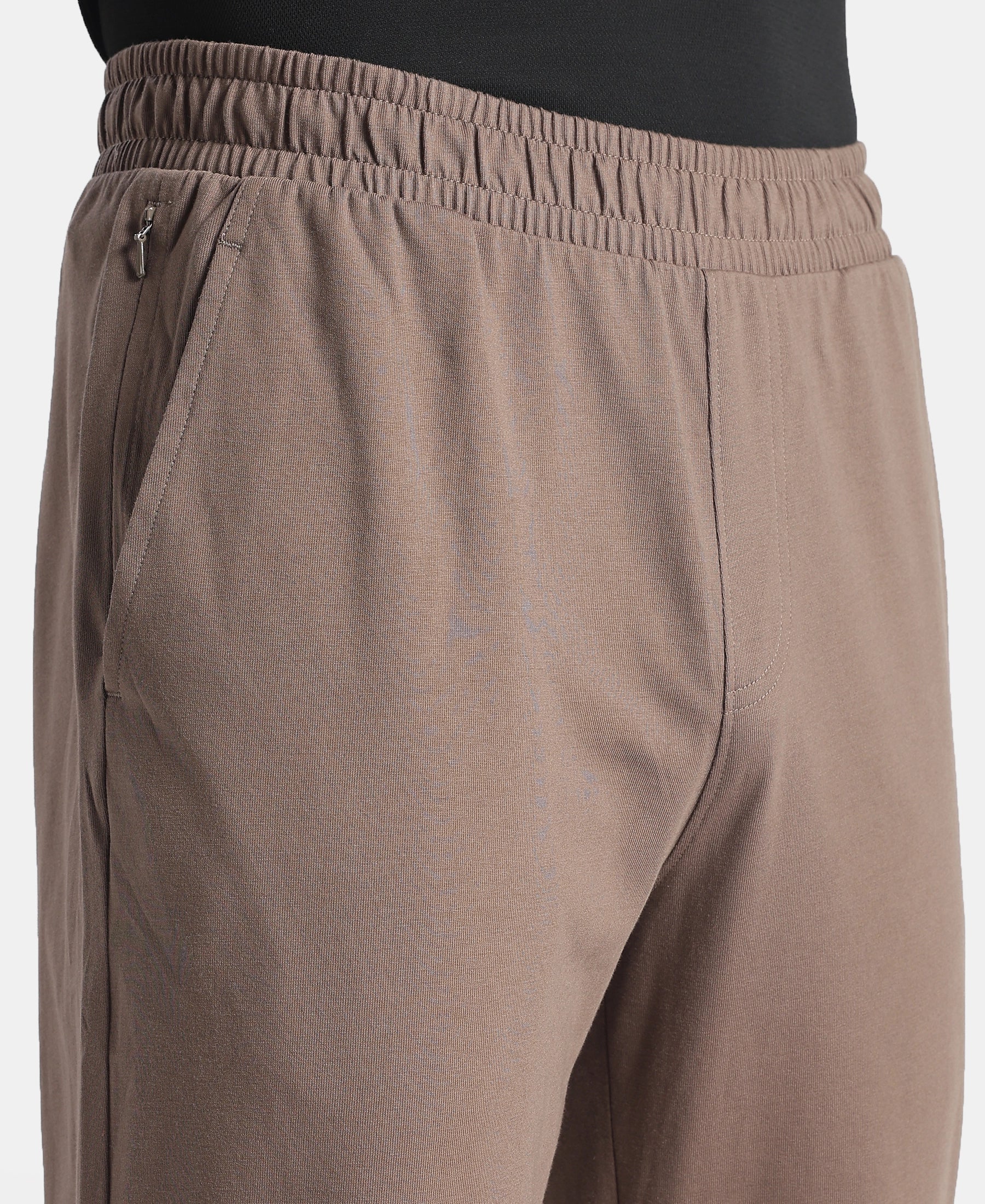 Super Combed Cotton Rich Slim Fit Trackpants with Side and Zipper Media Pockets - Dark Khaki - Image 7