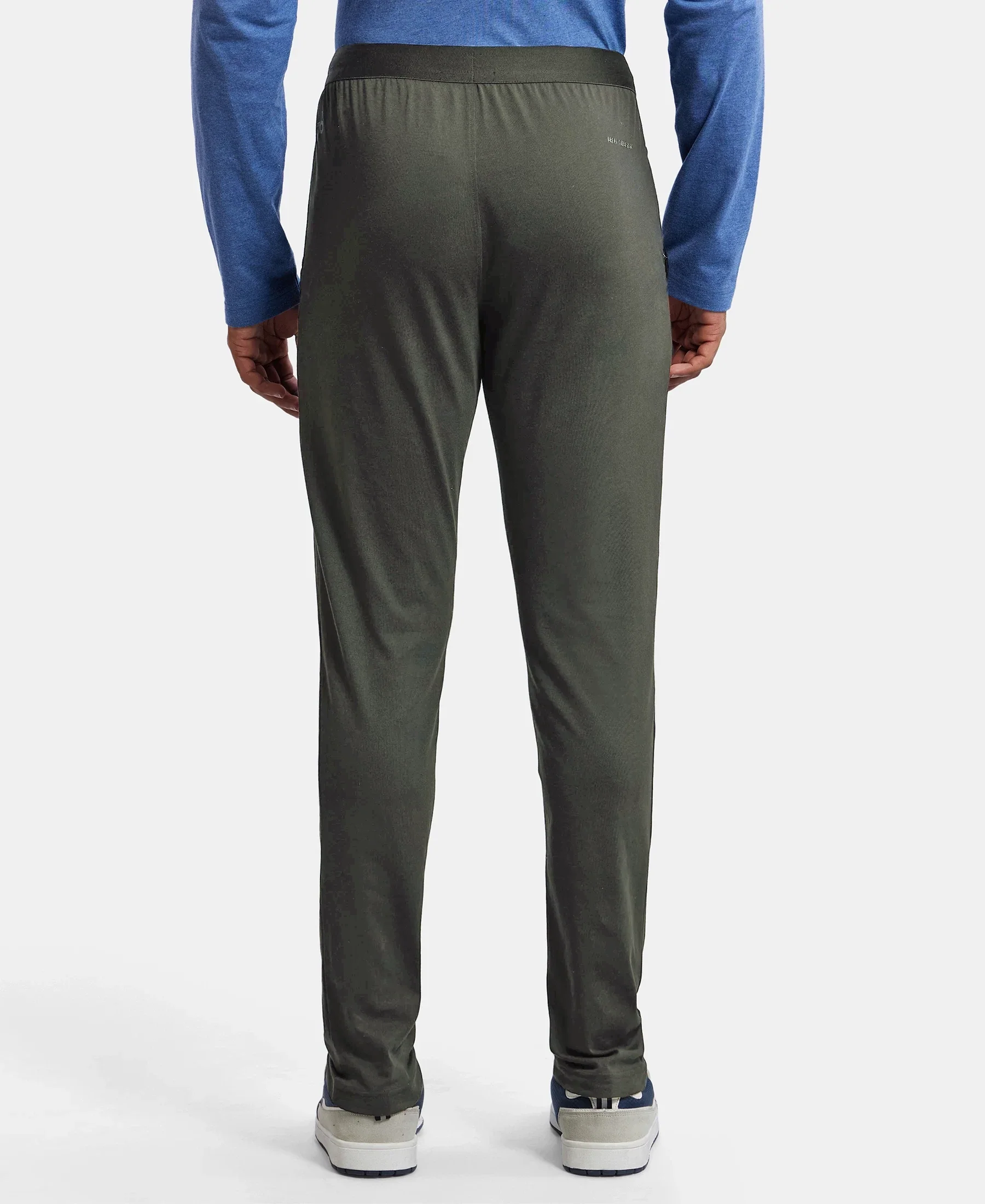 Super Combed Cotton Rich Slim Fit Trackpants with Side and Zipper Media Pockets - Deep Olive - Image 3