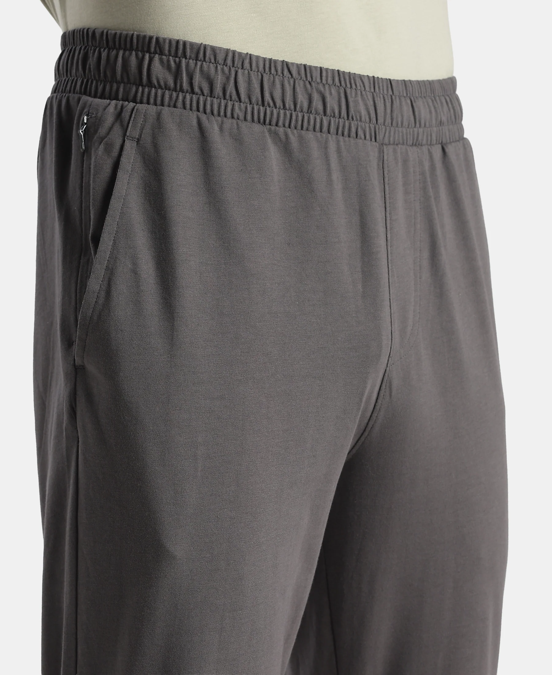 Super Combed Cotton Rich Slim Fit Trackpants with Side and Zipper Media Pockets - Magnet - Image 7