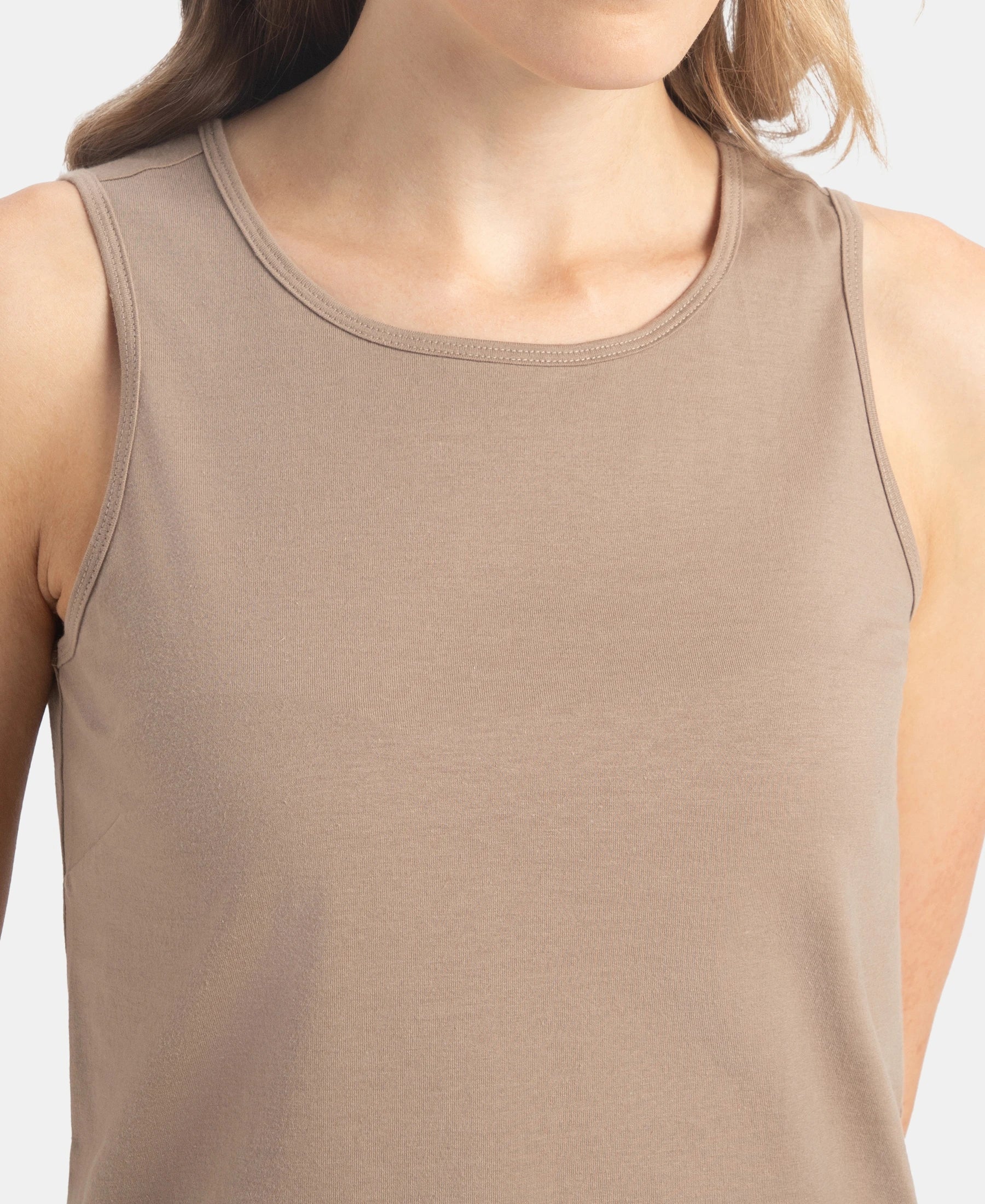 Super Combed Cotton Rich Solid Curved Hem Styled Tank Top - Desert Taupe - Image 7