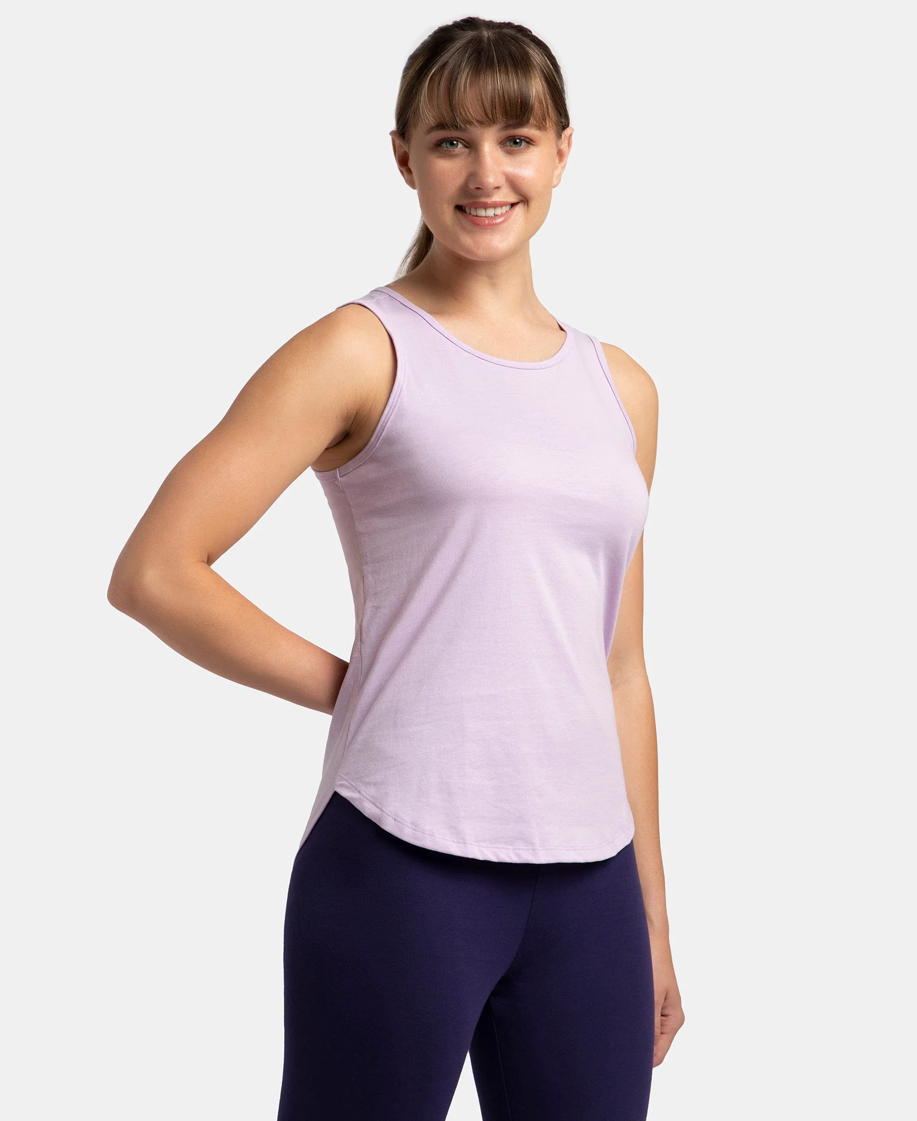 Super Combed Cotton Rich Solid Curved Hem Styled Tank Top - Orchid Bloom - Image 2