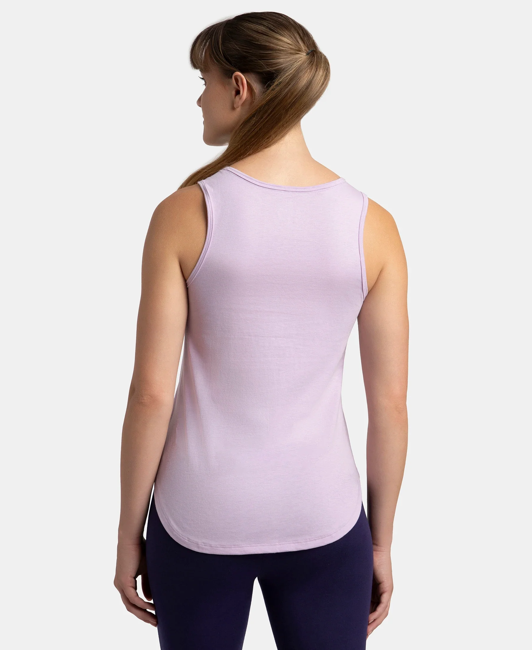 Super Combed Cotton Rich Solid Curved Hem Styled Tank Top - Orchid Bloom - Image 3