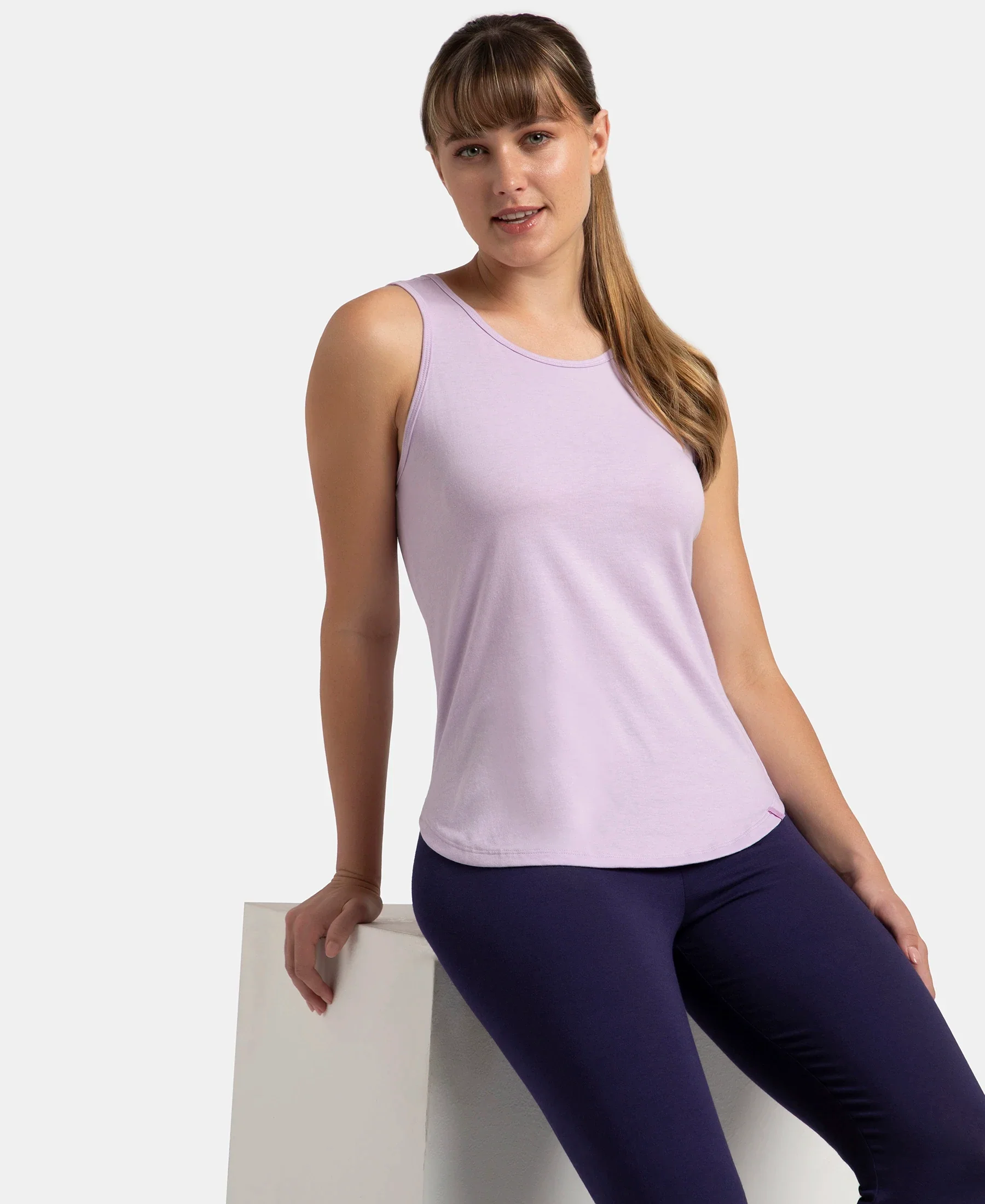 Super Combed Cotton Rich Solid Curved Hem Styled Tank Top - Orchid Bloom - Image 5