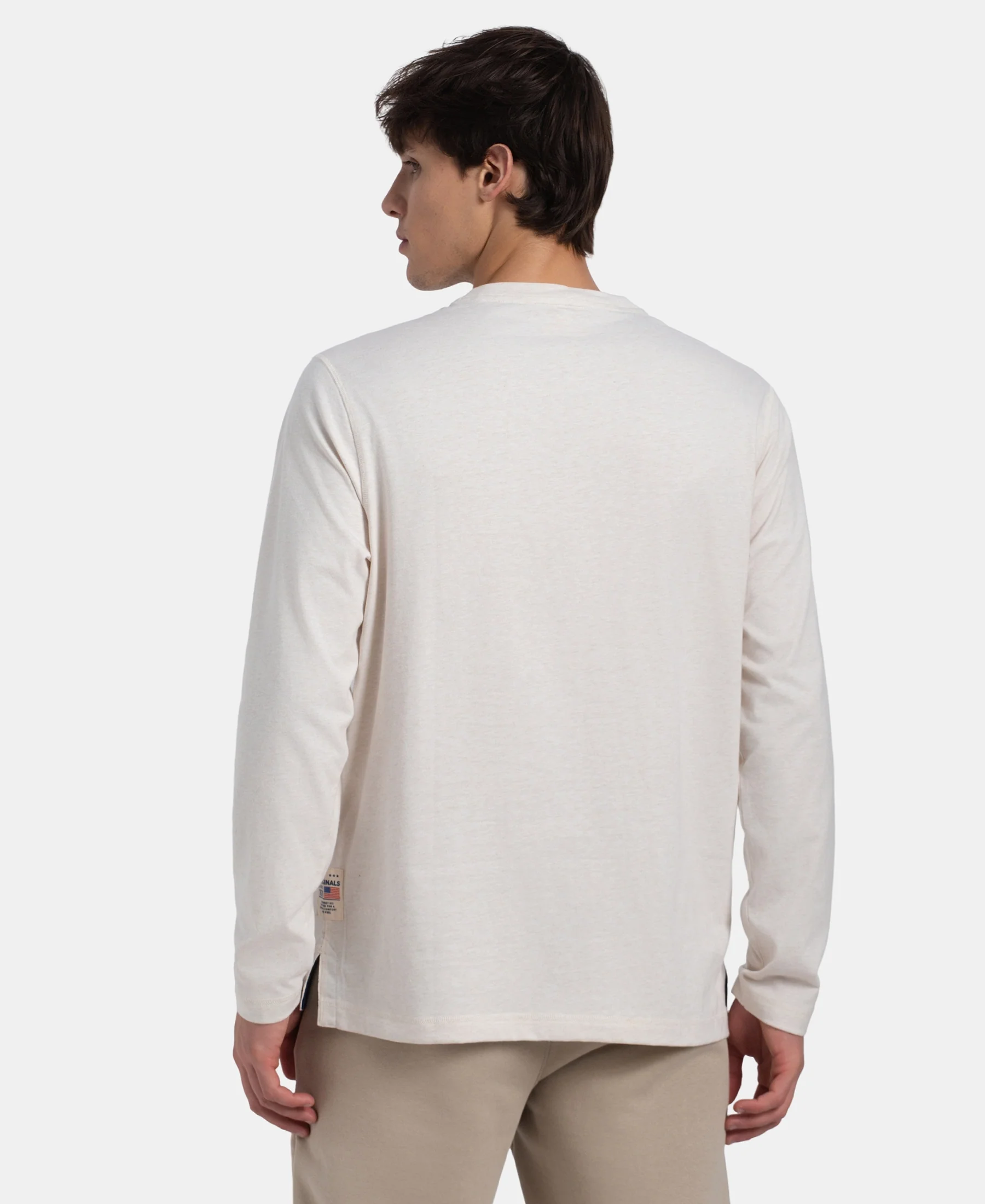 Super Combed Cotton Rich Solid Full Sleeve Henley T-Shirt - Ecru Melange - Image 3