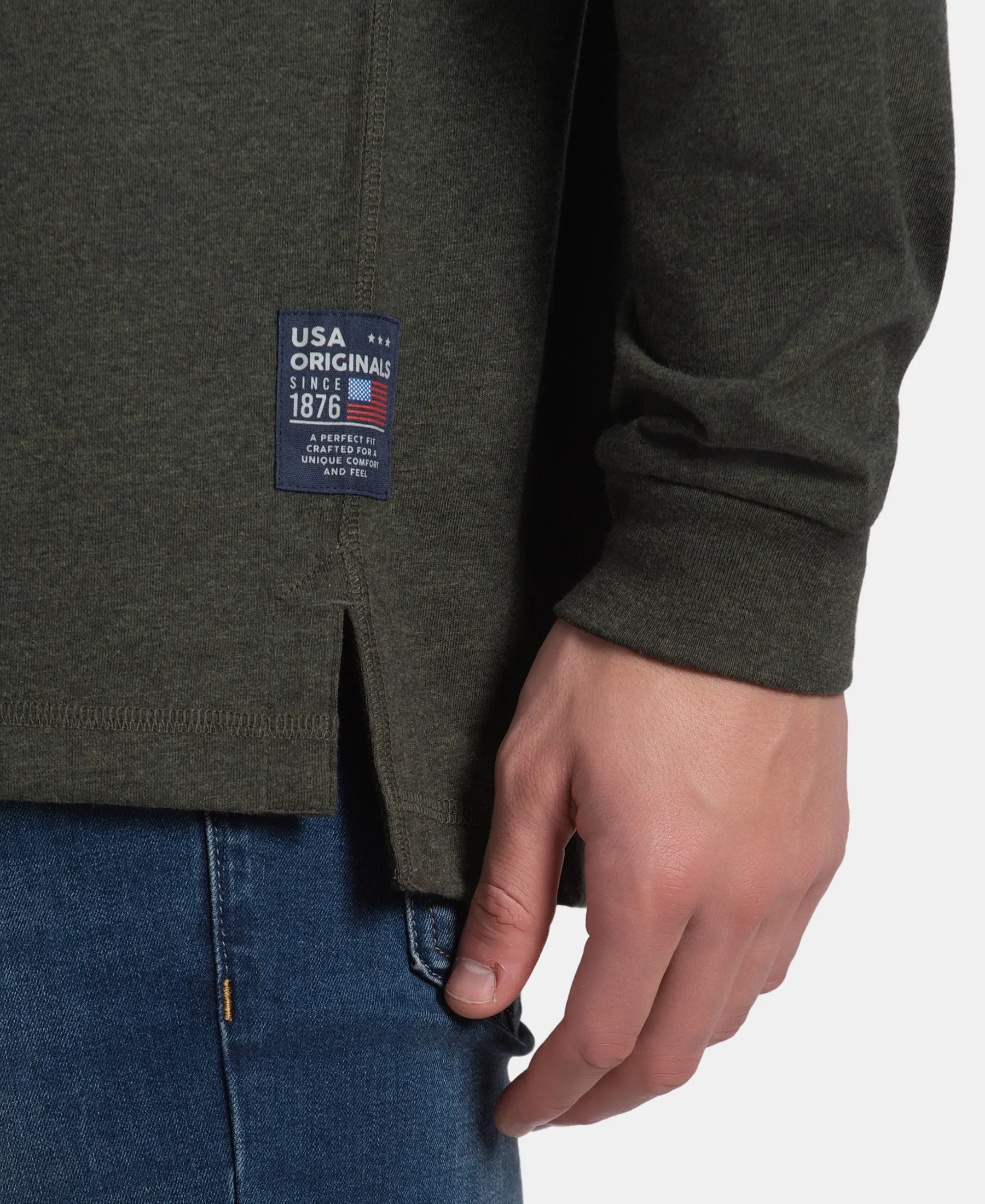 Super Combed Cotton Rich Solid Full Sleeve Henley T-Shirt - Olive Melange - Image 8