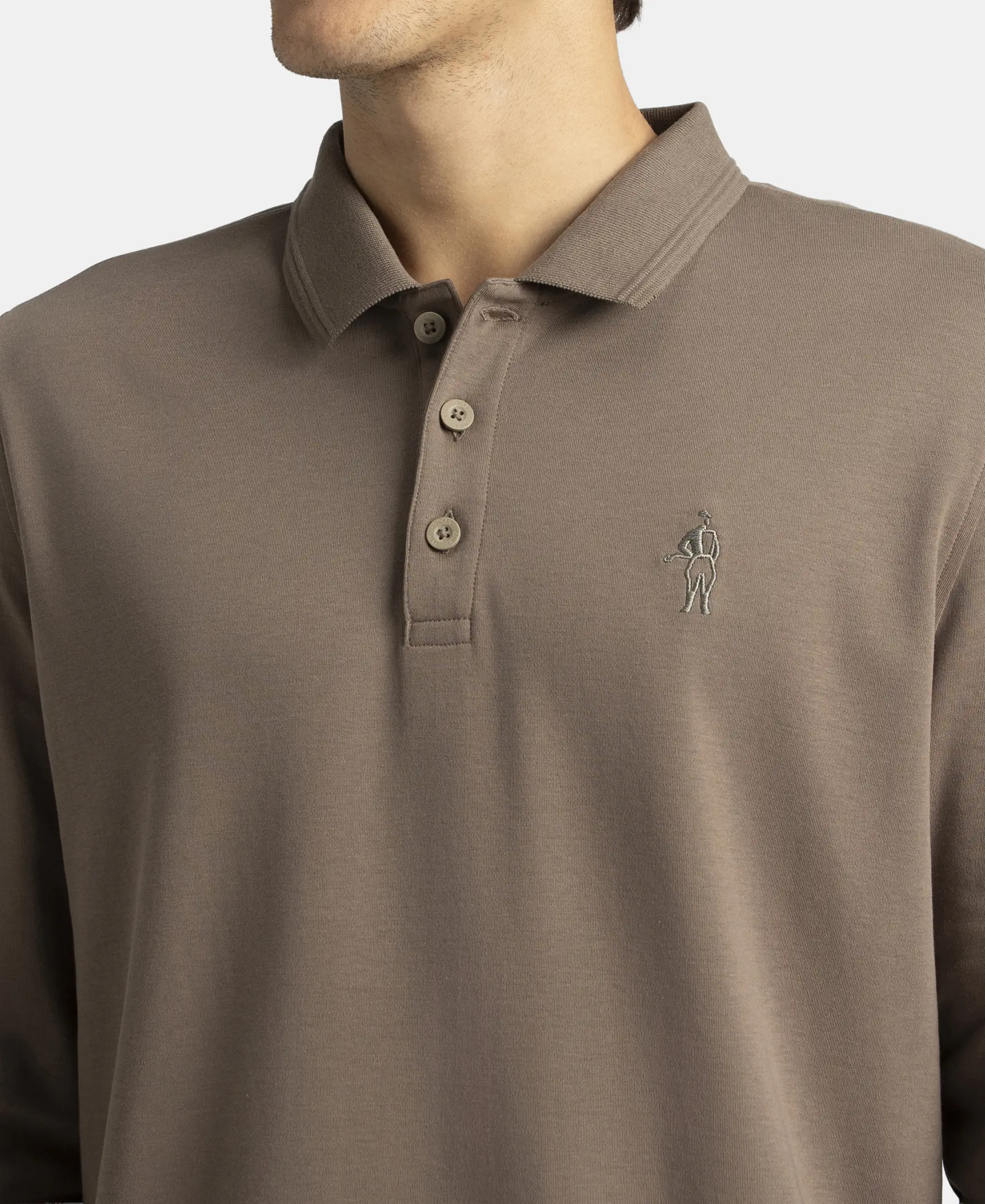 Super Combed Cotton Rich Solid Full Sleeve Polo T-Shirt with Ribbed Cuffs - Dark Khaki - Image 7