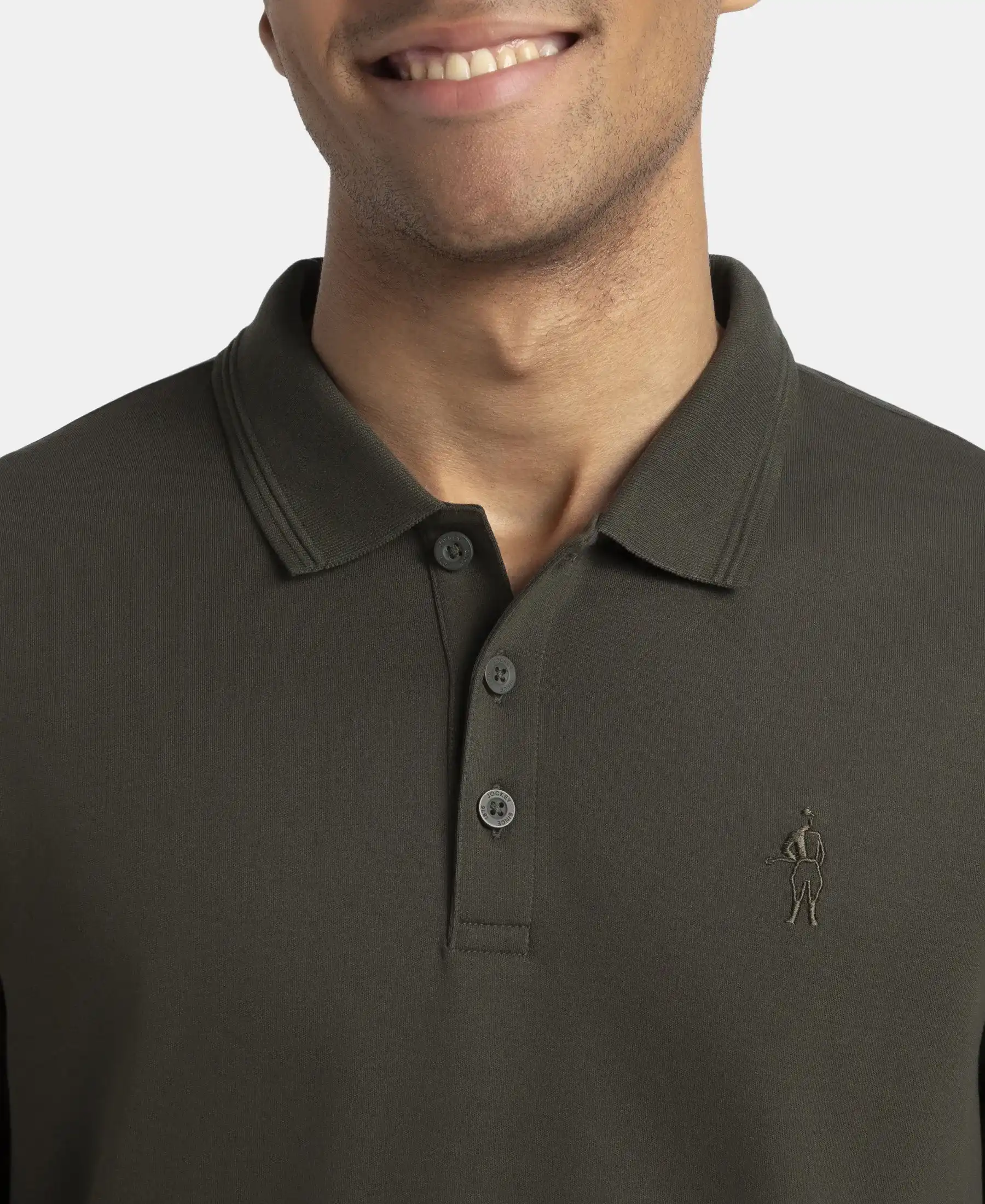 Super Combed Cotton Rich Solid Full Sleeve Polo T-Shirt with Ribbed Cuffs - Olive - Image 6