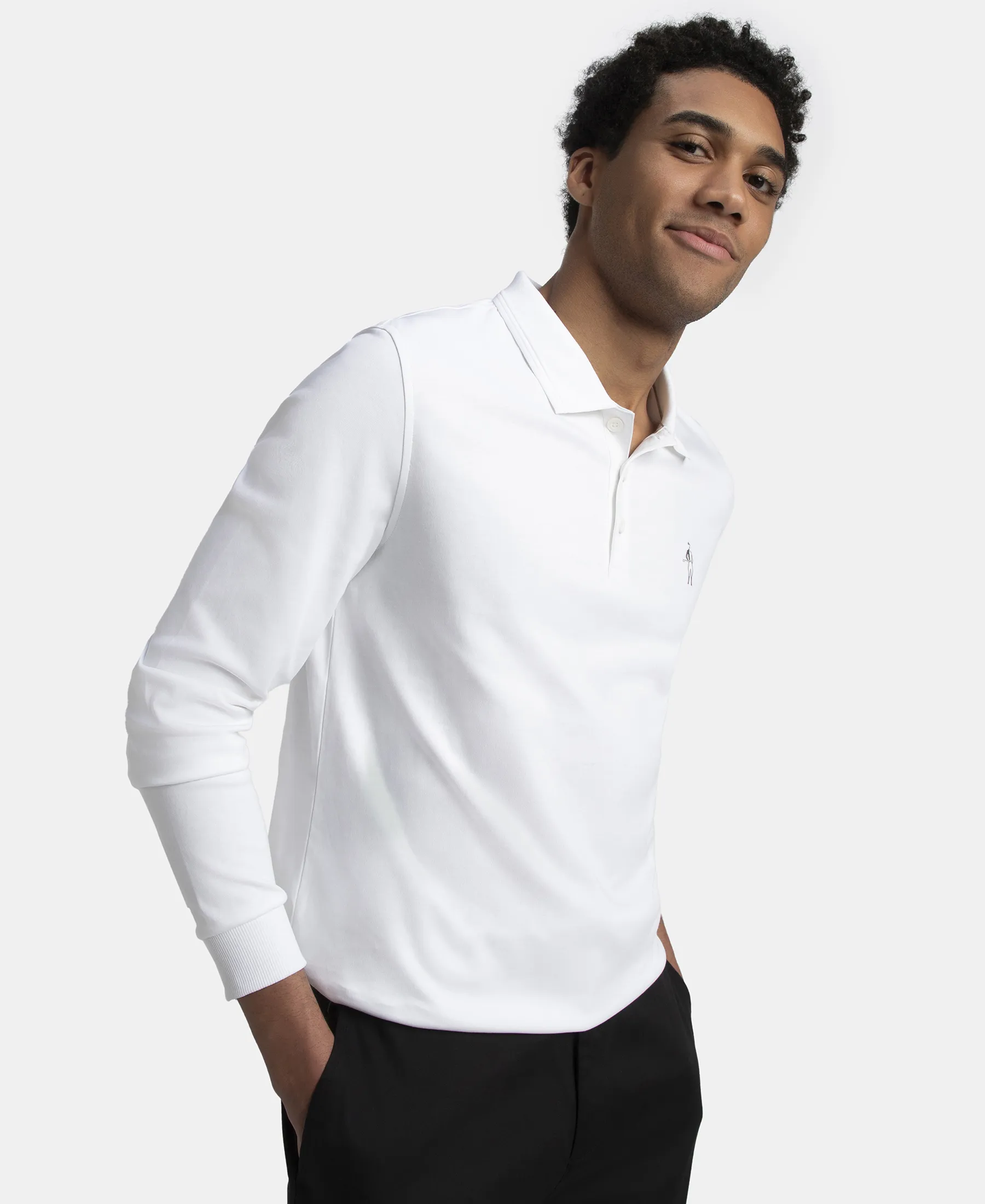 Super Combed Cotton Rich Solid Full Sleeve Polo T-Shirt with Ribbed Cuffs - White - Image 5