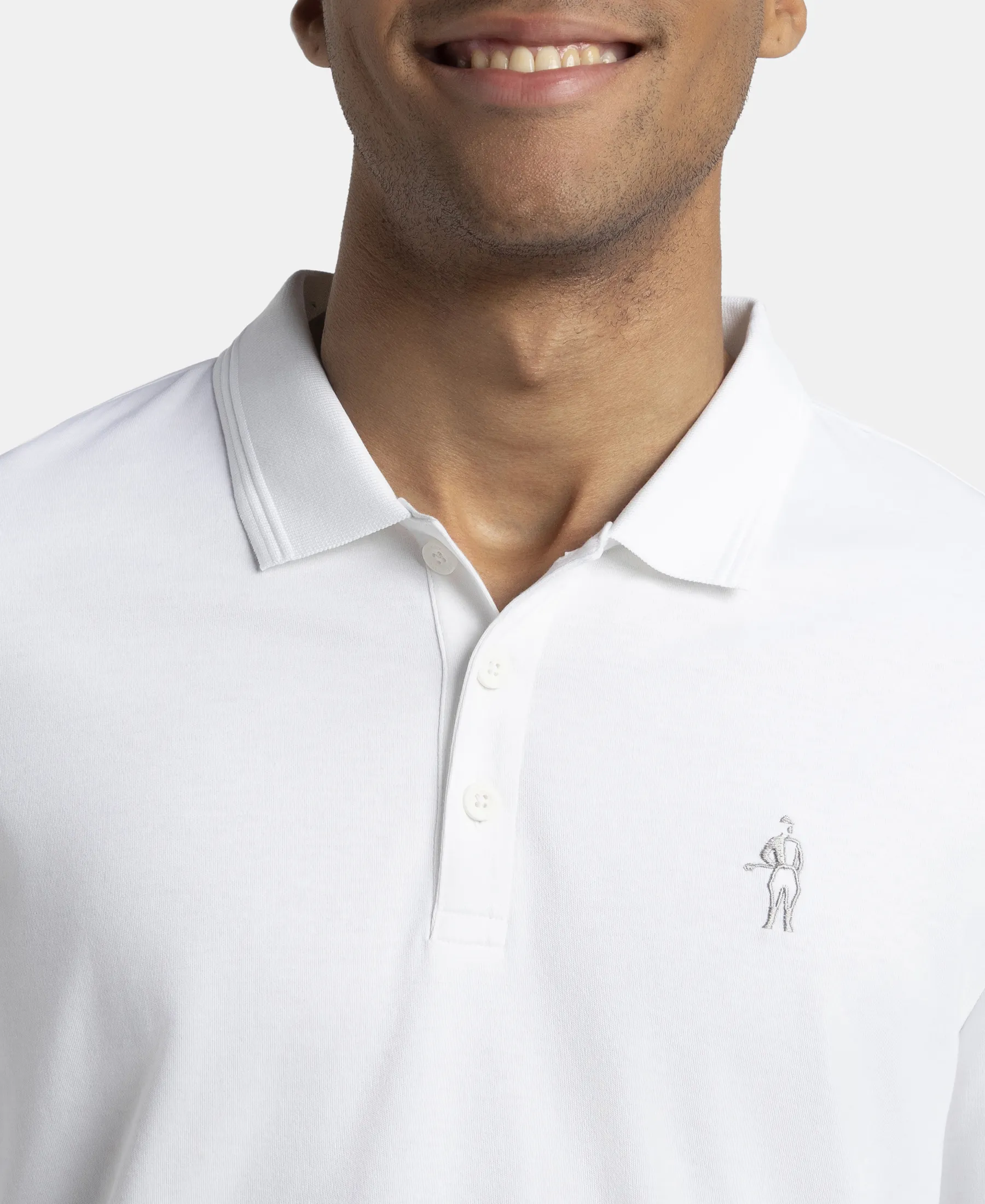 Super Combed Cotton Rich Solid Full Sleeve Polo T-Shirt with Ribbed Cuffs - White - Image 6