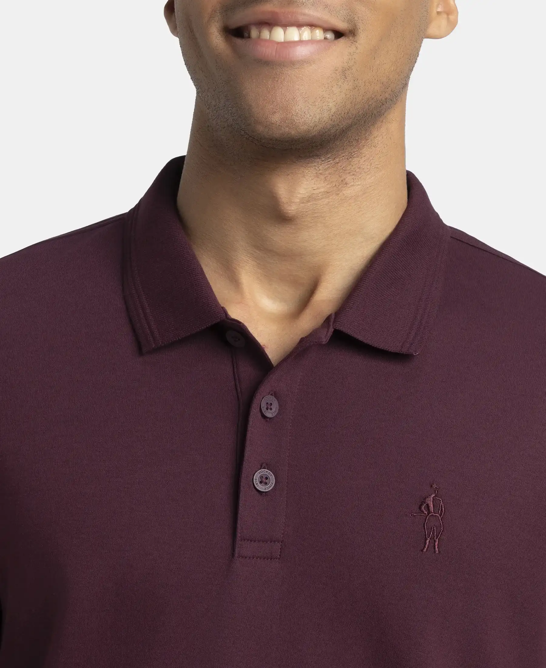 Super Combed Cotton Rich Solid Full Sleeve Polo T-Shirt with Ribbed Cuffs - Wine Tasting - Image 6