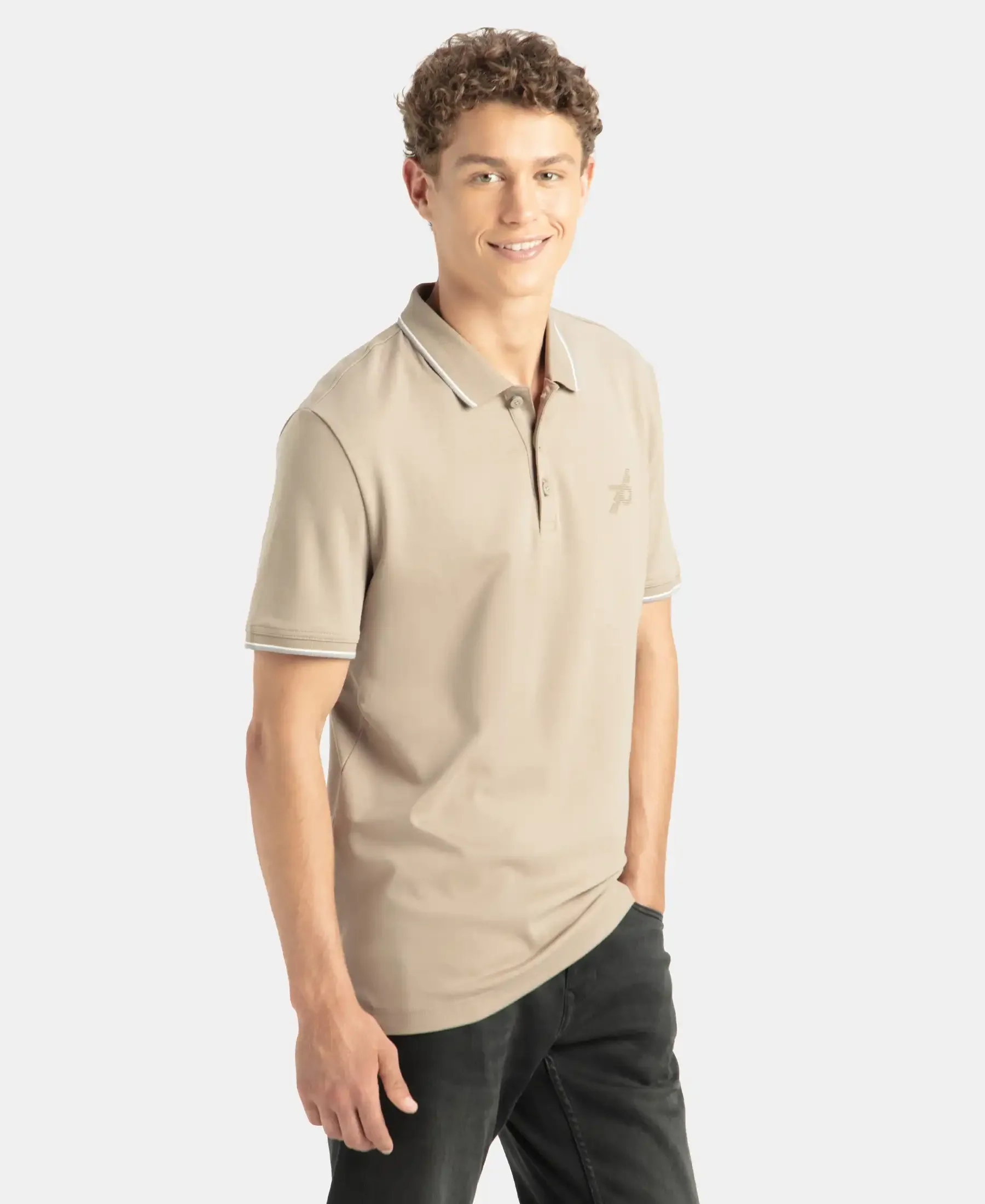 Super Combed Cotton Rich Solid Half Sleeve Polo T-Shirt - Desert Taupe - Image 2