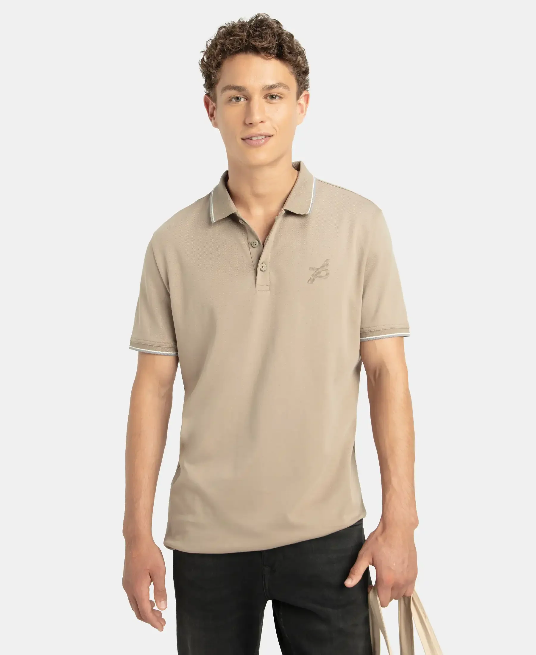 Super Combed Cotton Rich Solid Half Sleeve Polo T-Shirt - Desert Taupe - Image 5