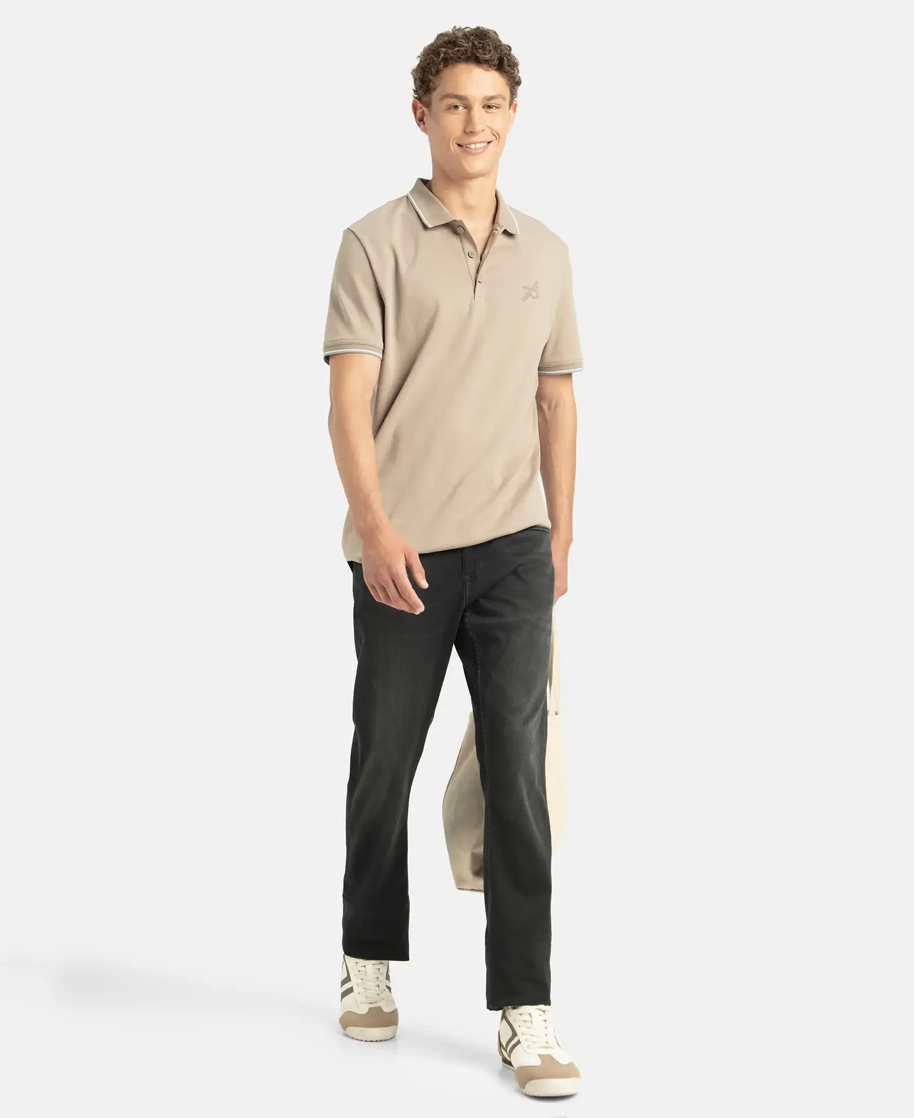Super Combed Cotton Rich Solid Half Sleeve Polo T-Shirt - Desert Taupe - Image 6