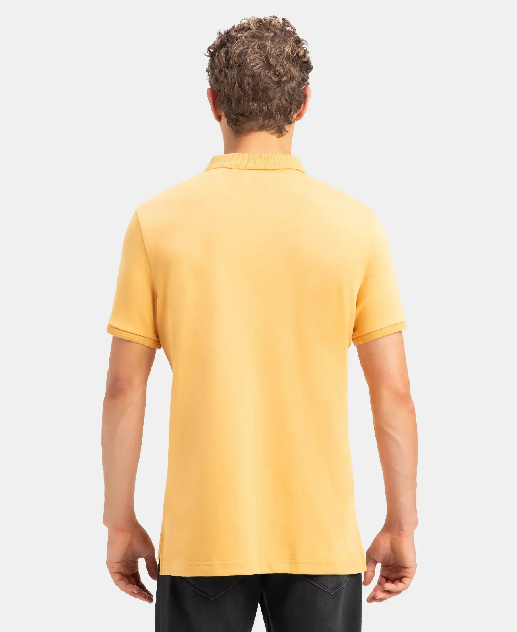 Super Combed Cotton Rich Solid Half Sleeve Polo T-Shirt - Oak Buff - Image 3