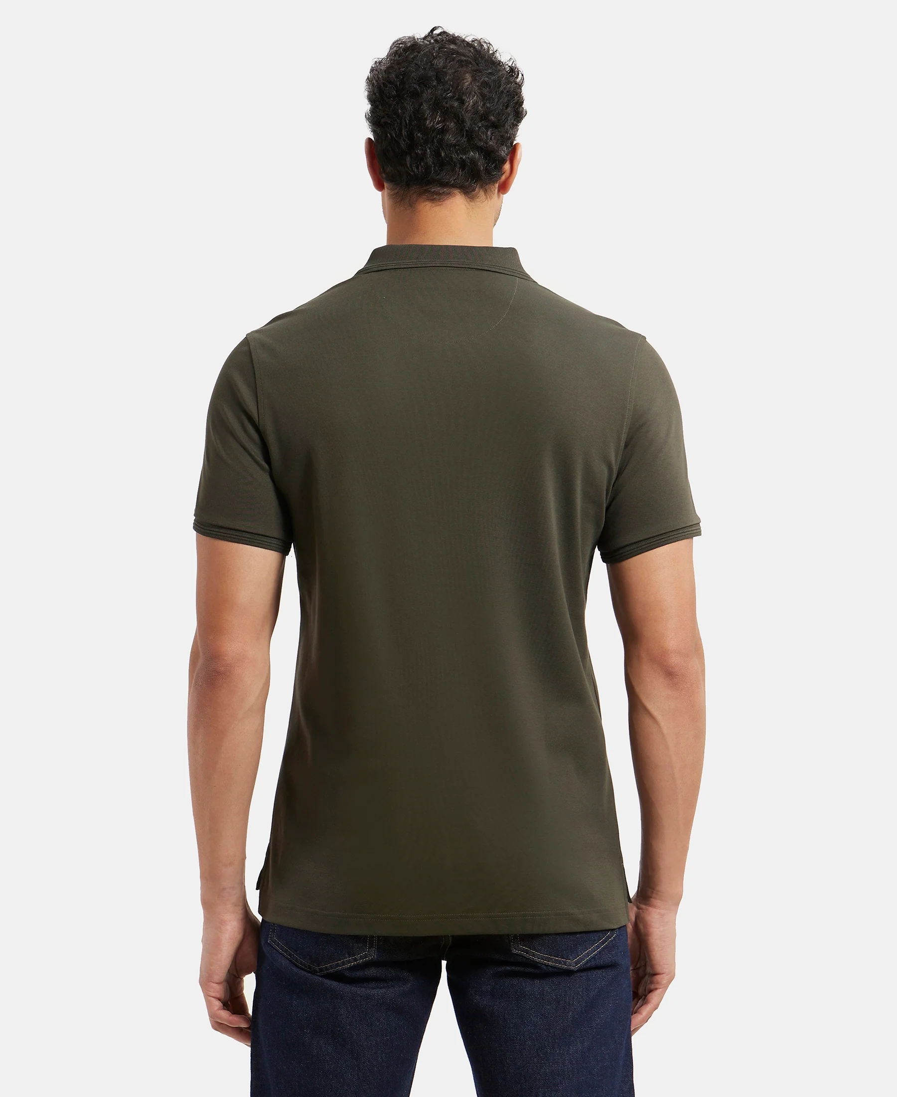 Super Combed Cotton Rich Solid Half Sleeve Polo T-Shirt - Olive - Image 3