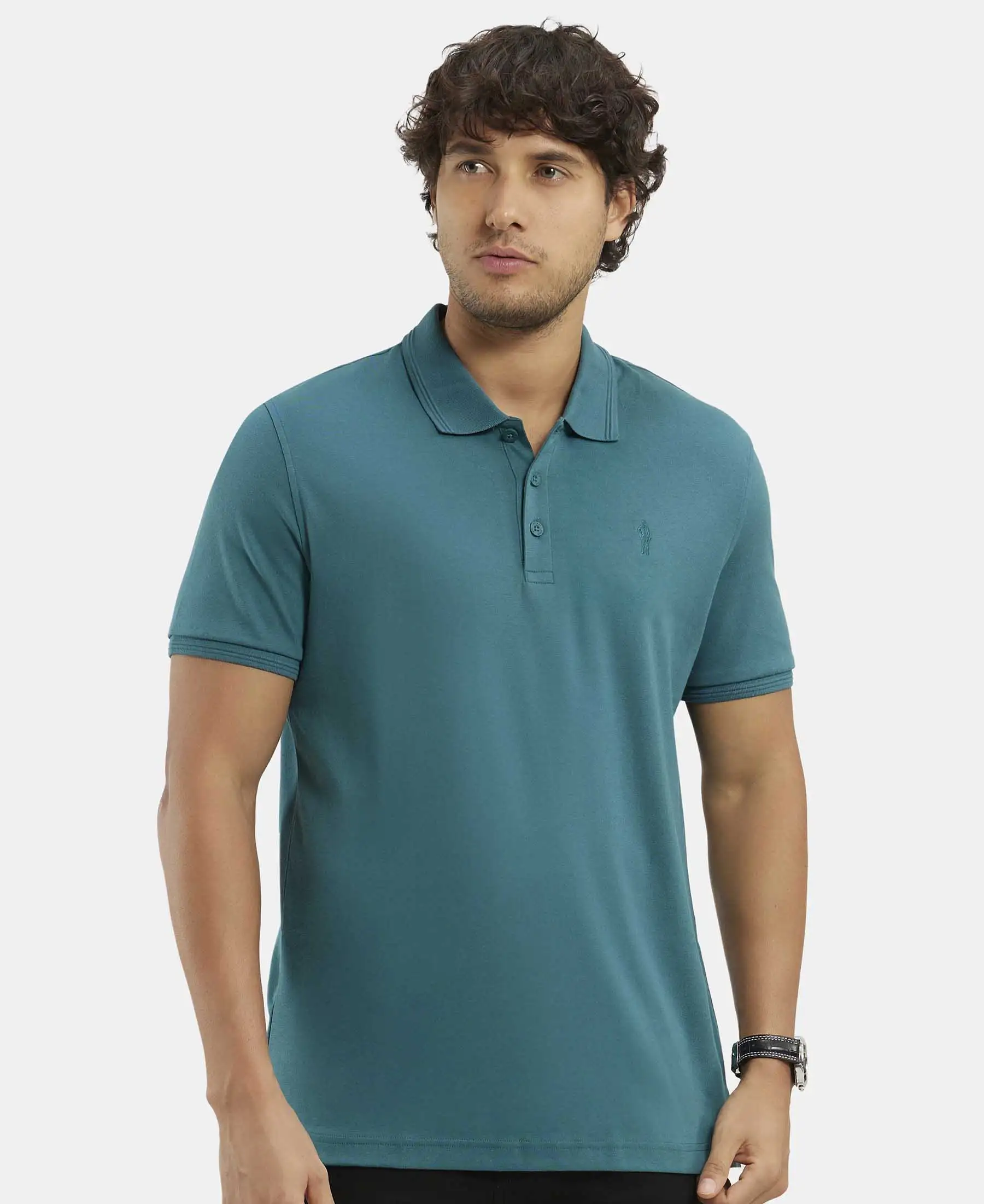 Super Combed Cotton Rich Solid Half Sleeve Polo T-Shirt - Pacific Green - Image 5