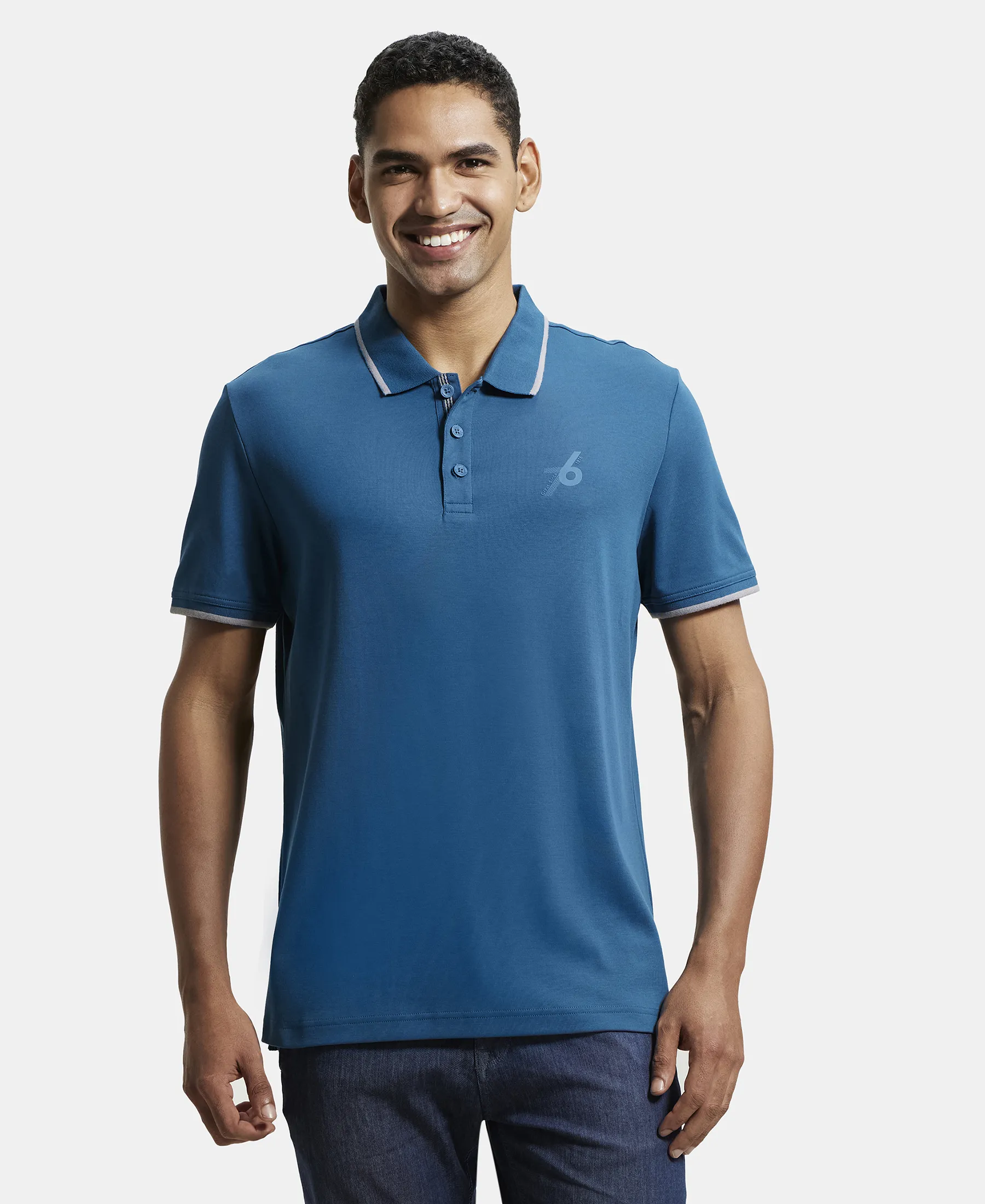 Super Combed Cotton Rich Solid Half Sleeve Polo T-Shirt - Seaport Teal