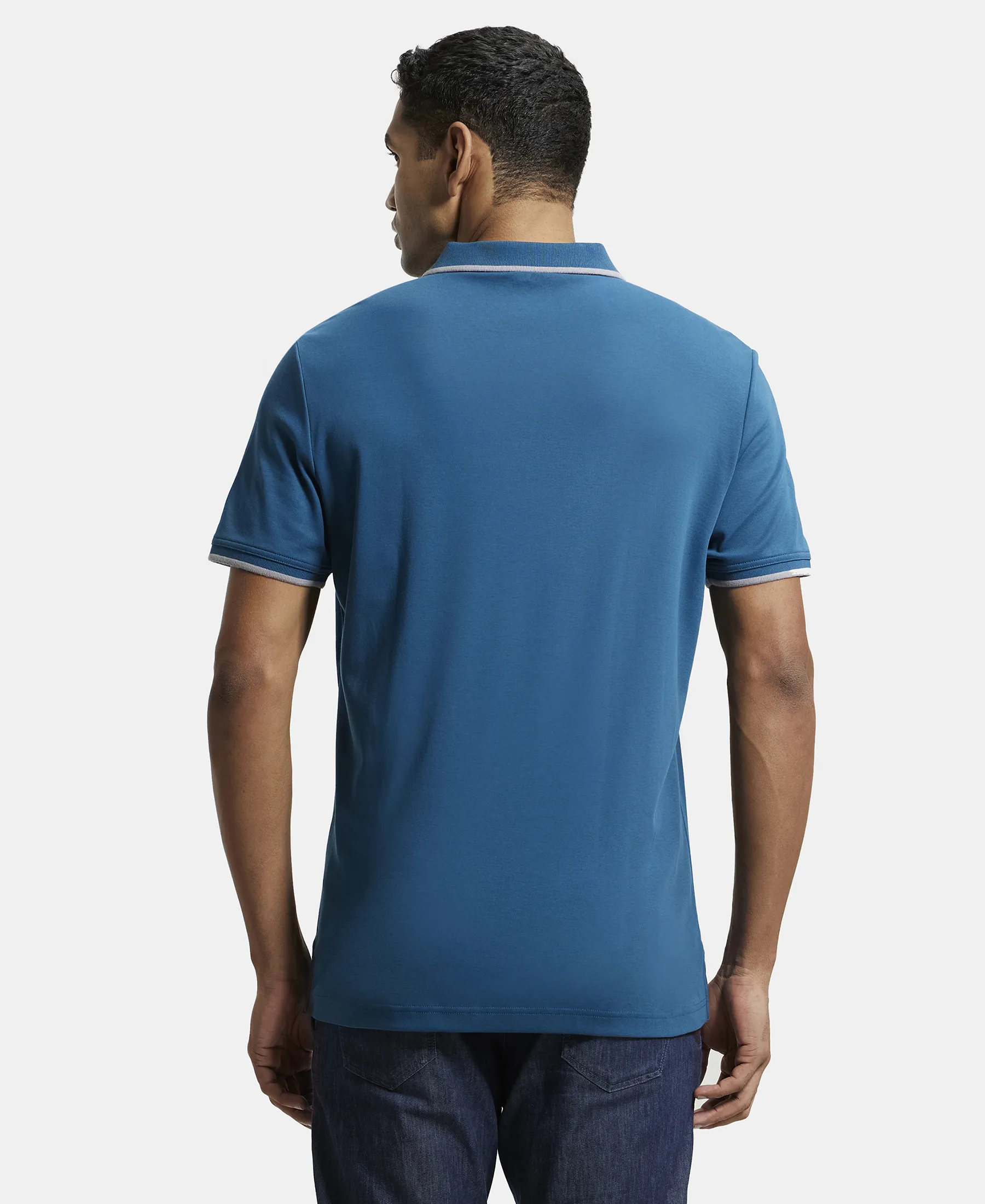 Super Combed Cotton Rich Solid Half Sleeve Polo T-Shirt - Seaport Teal - Image 3