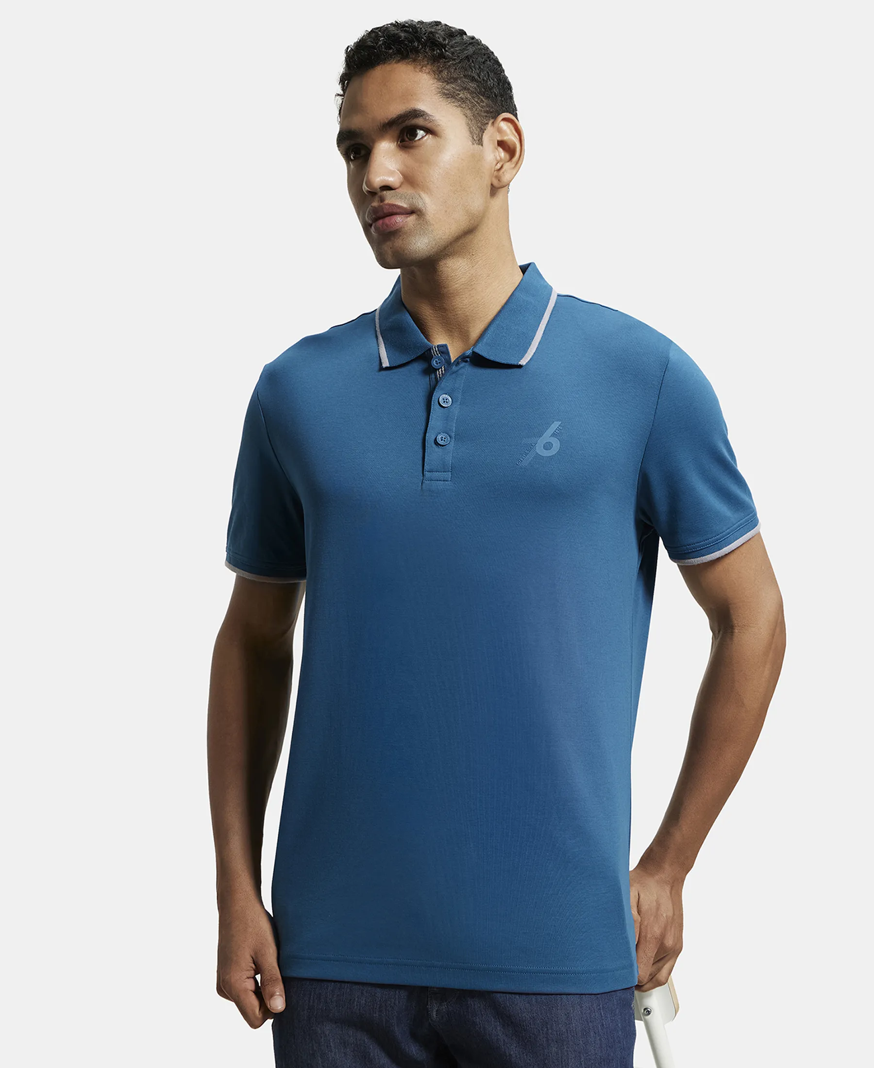 Super Combed Cotton Rich Solid Half Sleeve Polo T-Shirt - Seaport Teal - Image 5
