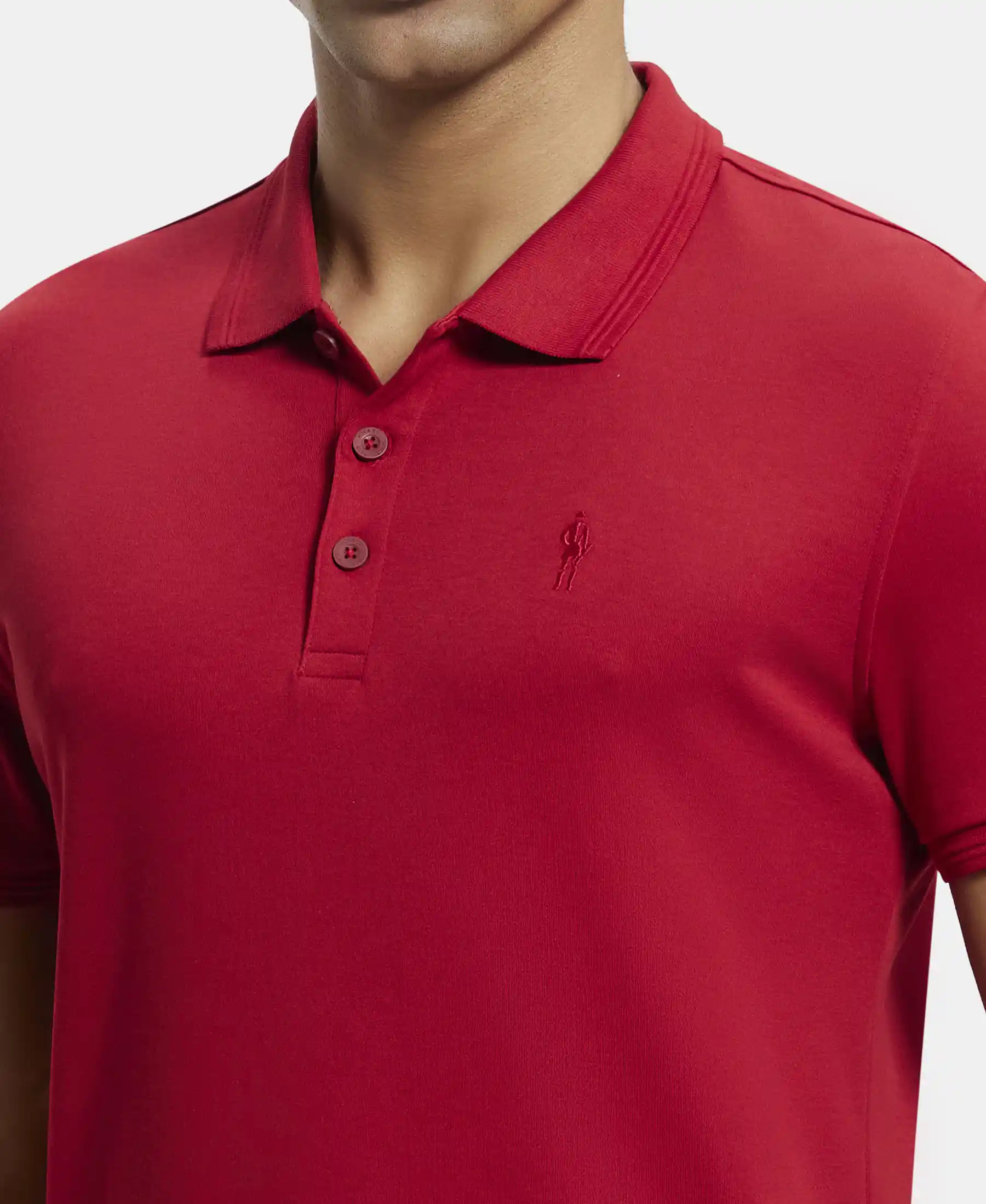 Super Combed Cotton Rich Solid Half Sleeve Polo T-Shirt - Shanghai Red - Image 6