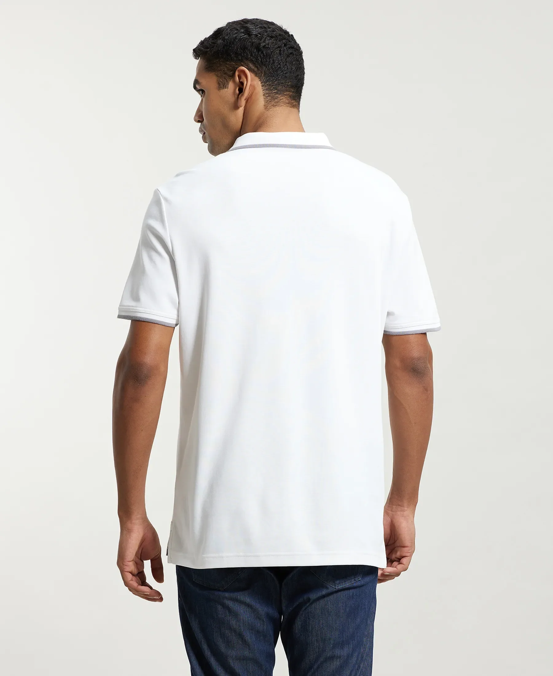 Super Combed Cotton Rich Solid Half Sleeve Polo T-Shirt - White - Image 3