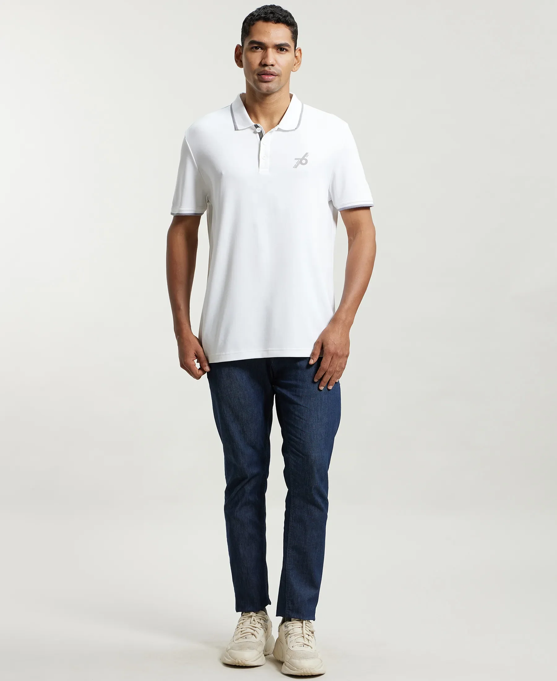 Super Combed Cotton Rich Solid Half Sleeve Polo T-Shirt - White - Image 4
