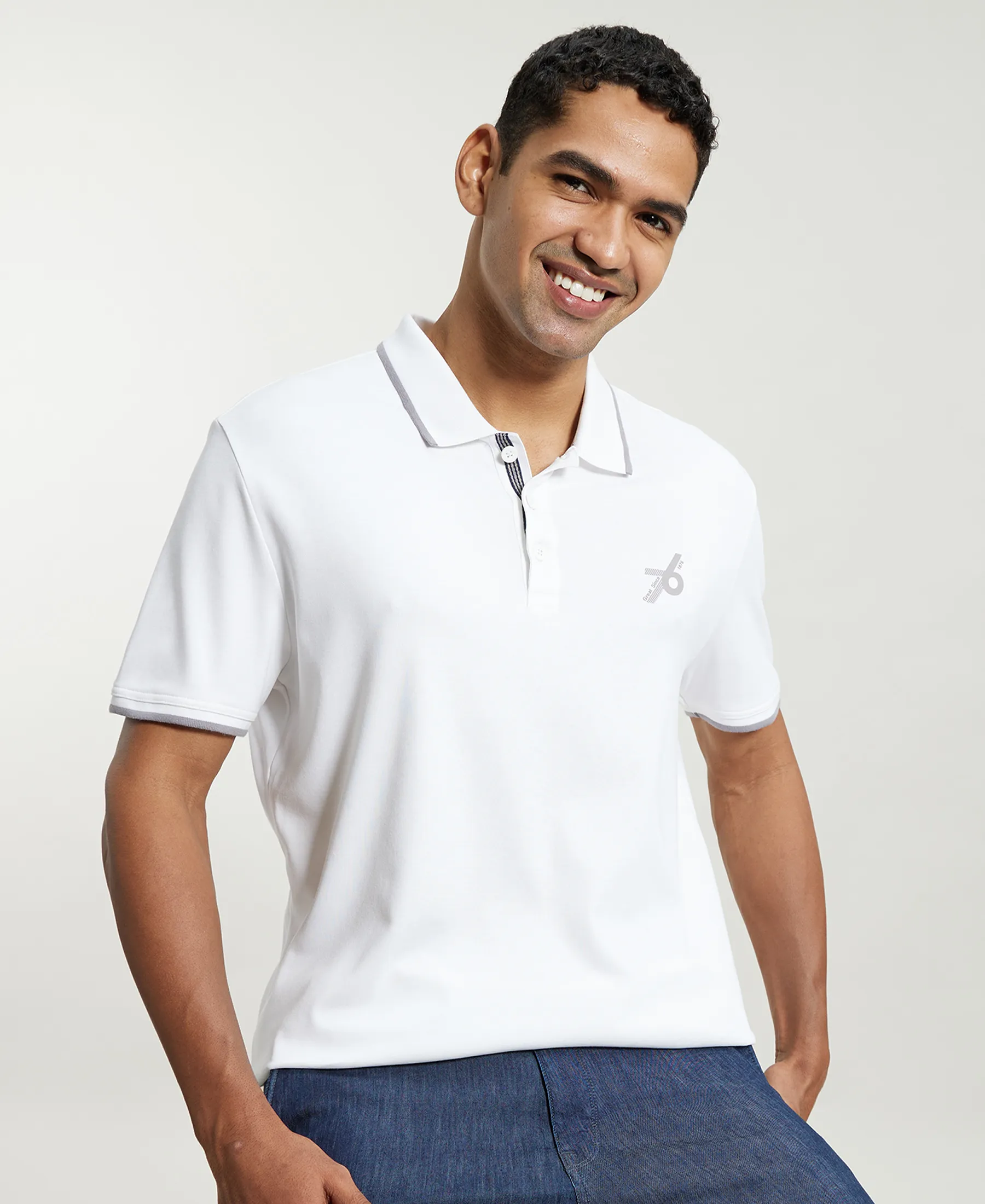 Super Combed Cotton Rich Solid Half Sleeve Polo T-Shirt - White - Image 5