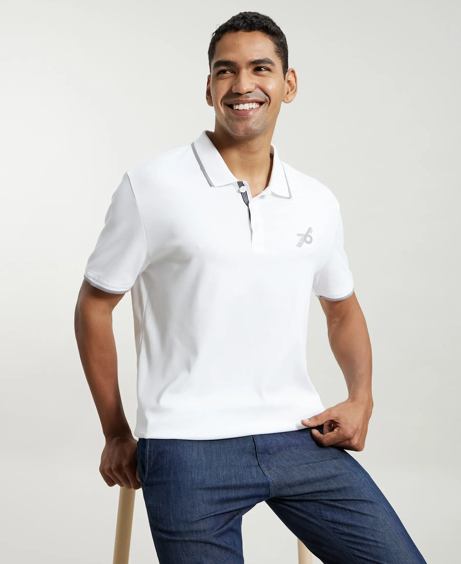 Super Combed Cotton Rich Solid Half Sleeve Polo T-Shirt - White - Image 6